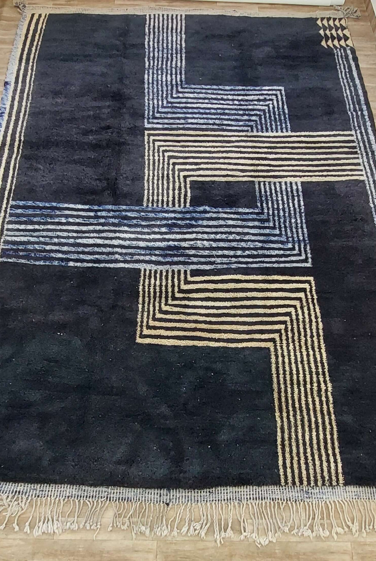 Moroccan rug adorned with unique geometric patterns