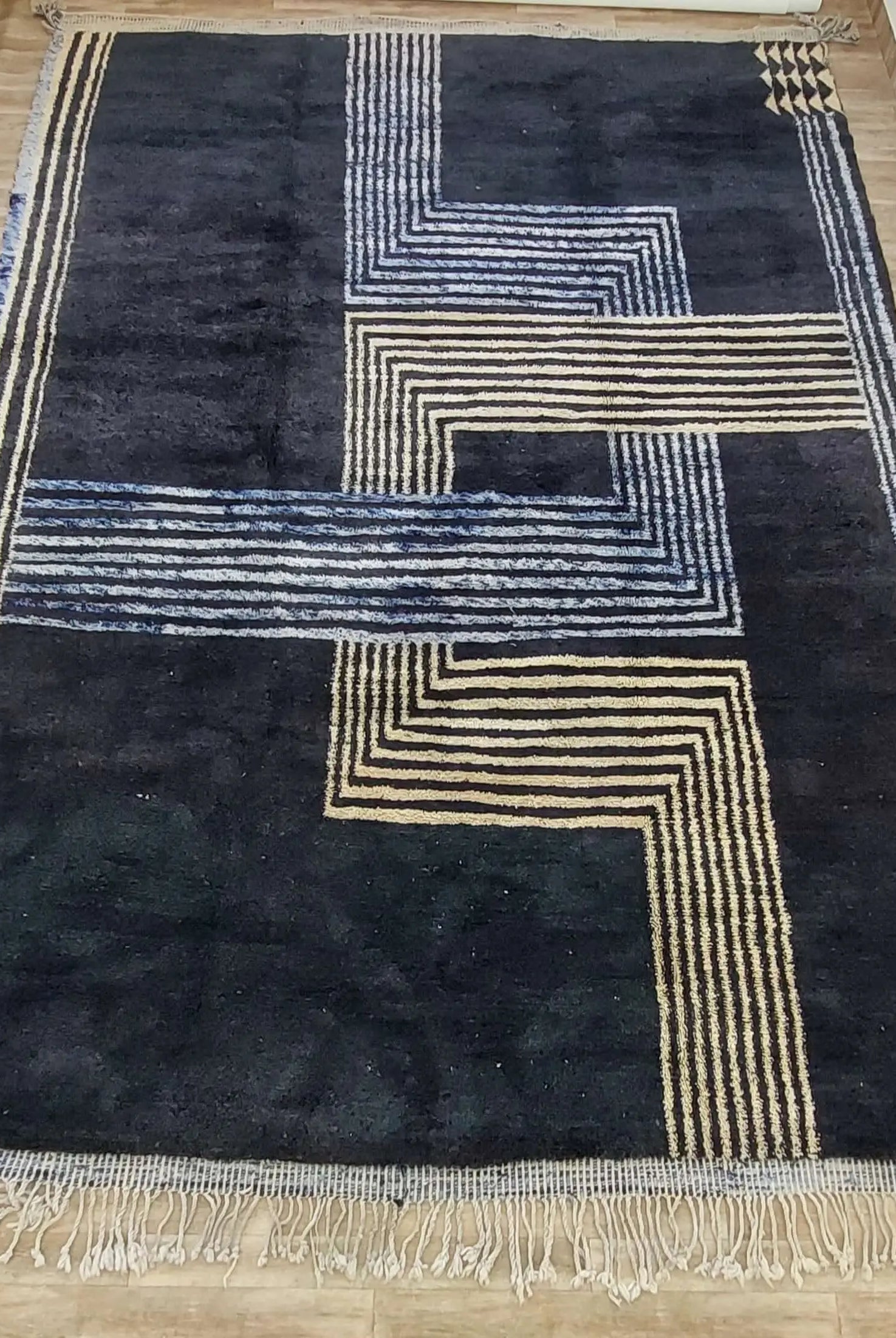 Moroccan rug adorned with unique geometric patterns