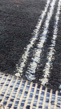 Load image into Gallery viewer, Detailed image of a blue and black striped Moroccan rug