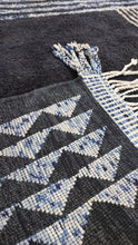 Load image into Gallery viewer, Geometrically designed blue and white Moroccan rug