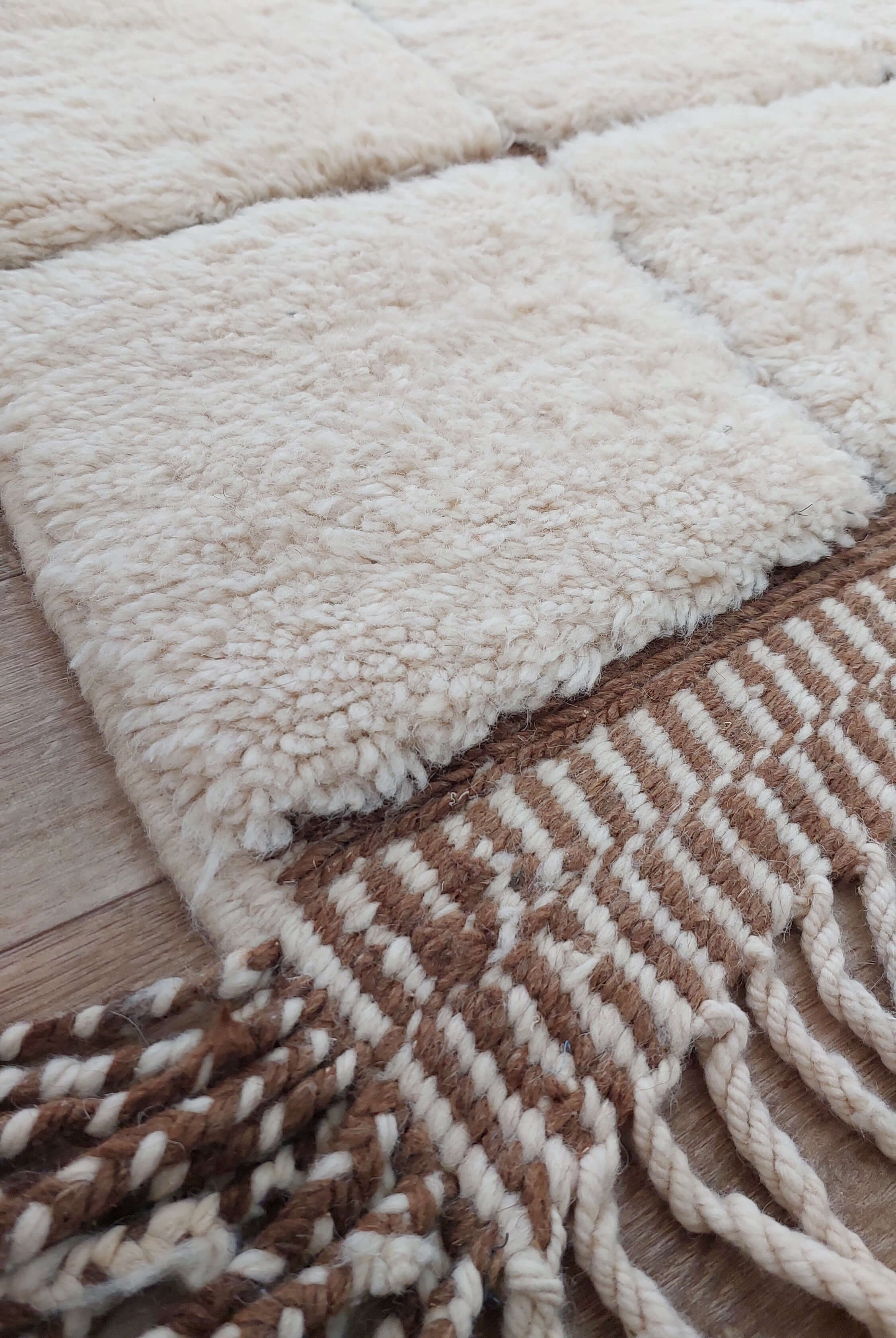 Zoomed-in view of a custom Moroccan rug with a square pattern