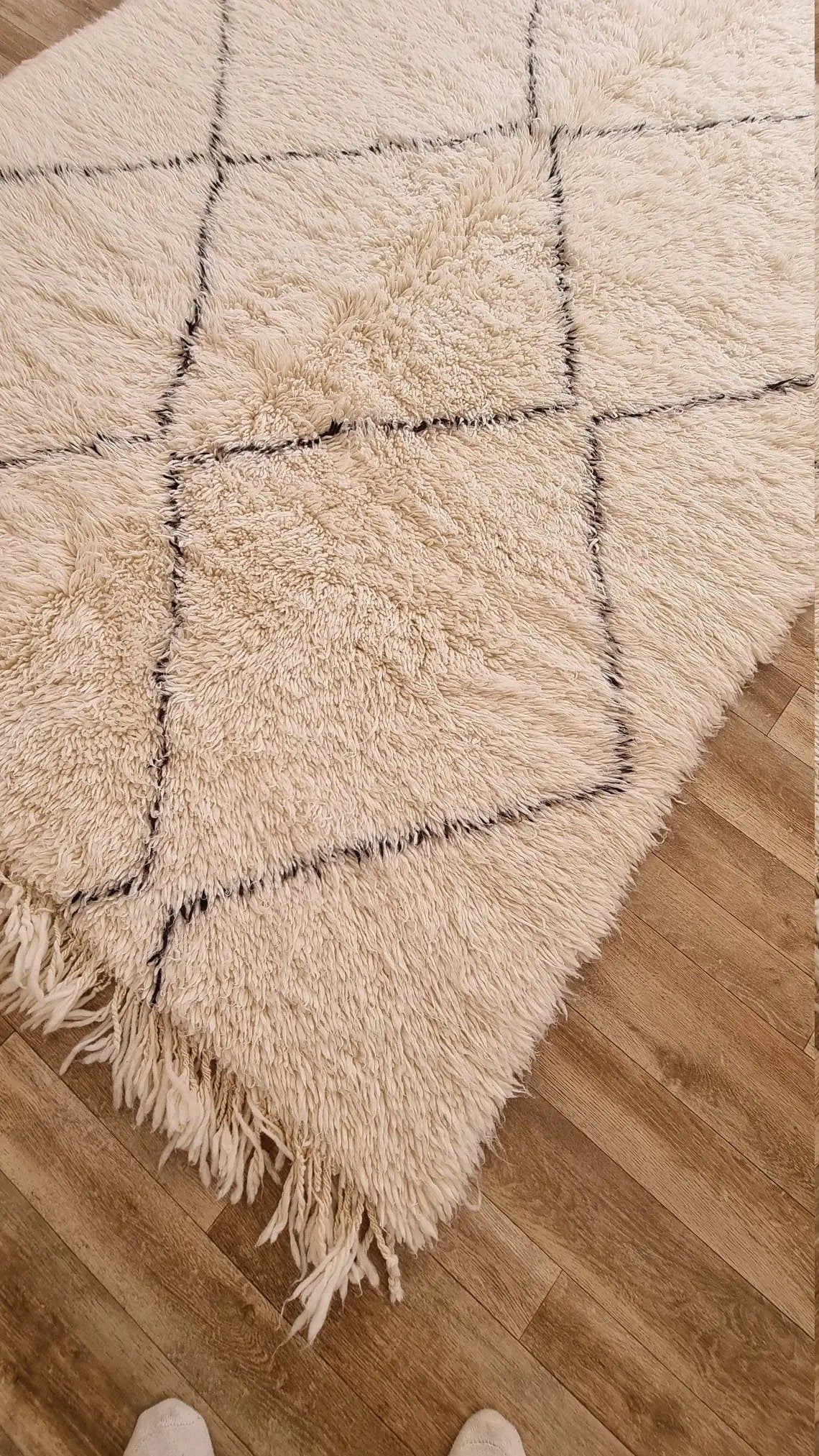 Beni Ourain Rug, Handmade Moroccan Rug, Berber Tribal Rug In White Soft Wool. 5.8x8.8 Ft MoroccanBazzArts