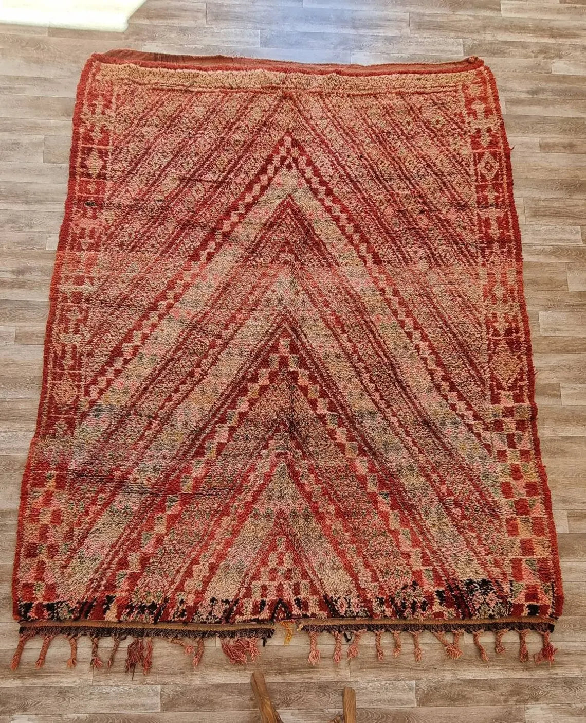 Authentic Vintage Moroccan Beni Mguild Berber Rug: Handmade Bohemian Area Carpet (260x220cm) MoroccanBazzArts