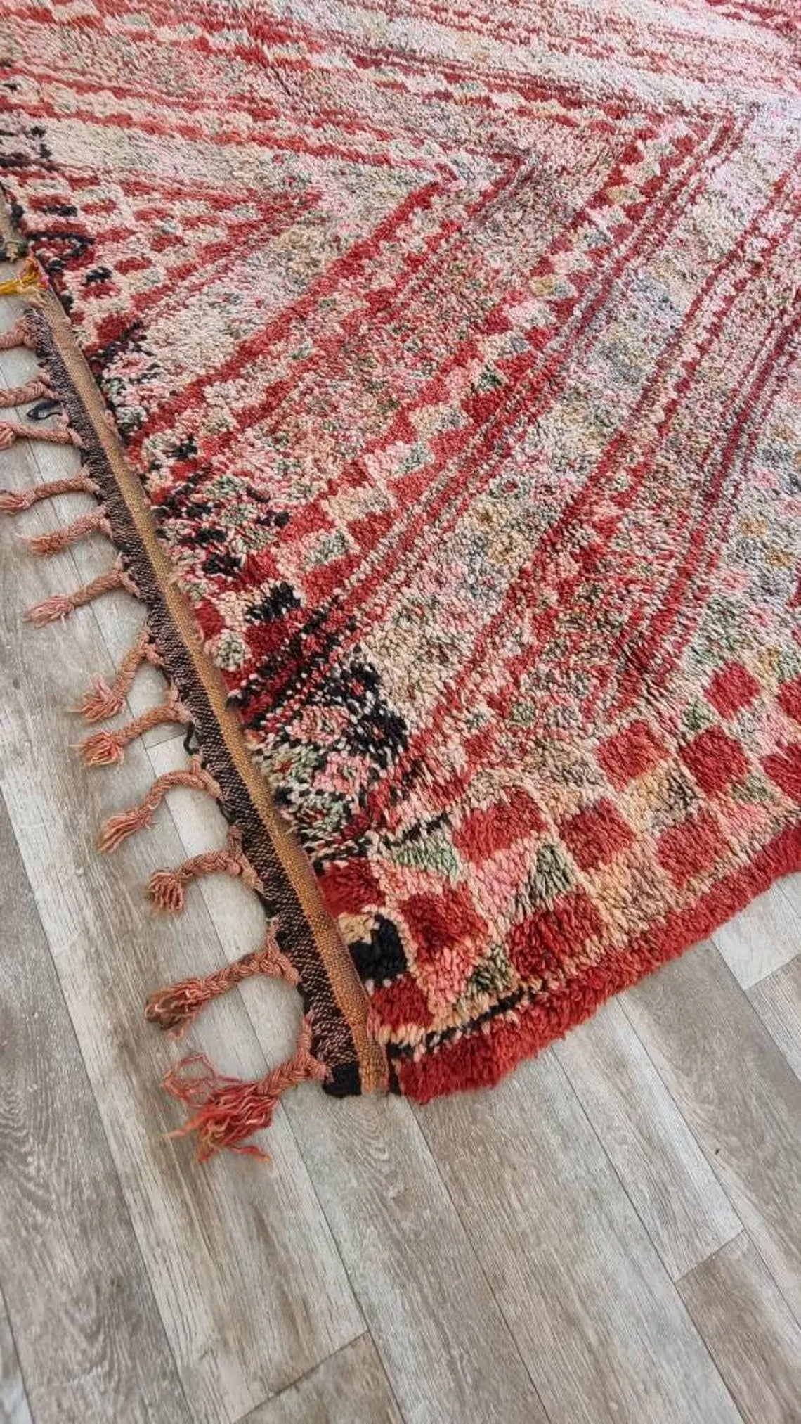 Authentic Vintage Moroccan Beni Mguild Berber Rug: Handmade Bohemian Area Carpet (260x220cm) MoroccanBazzArts