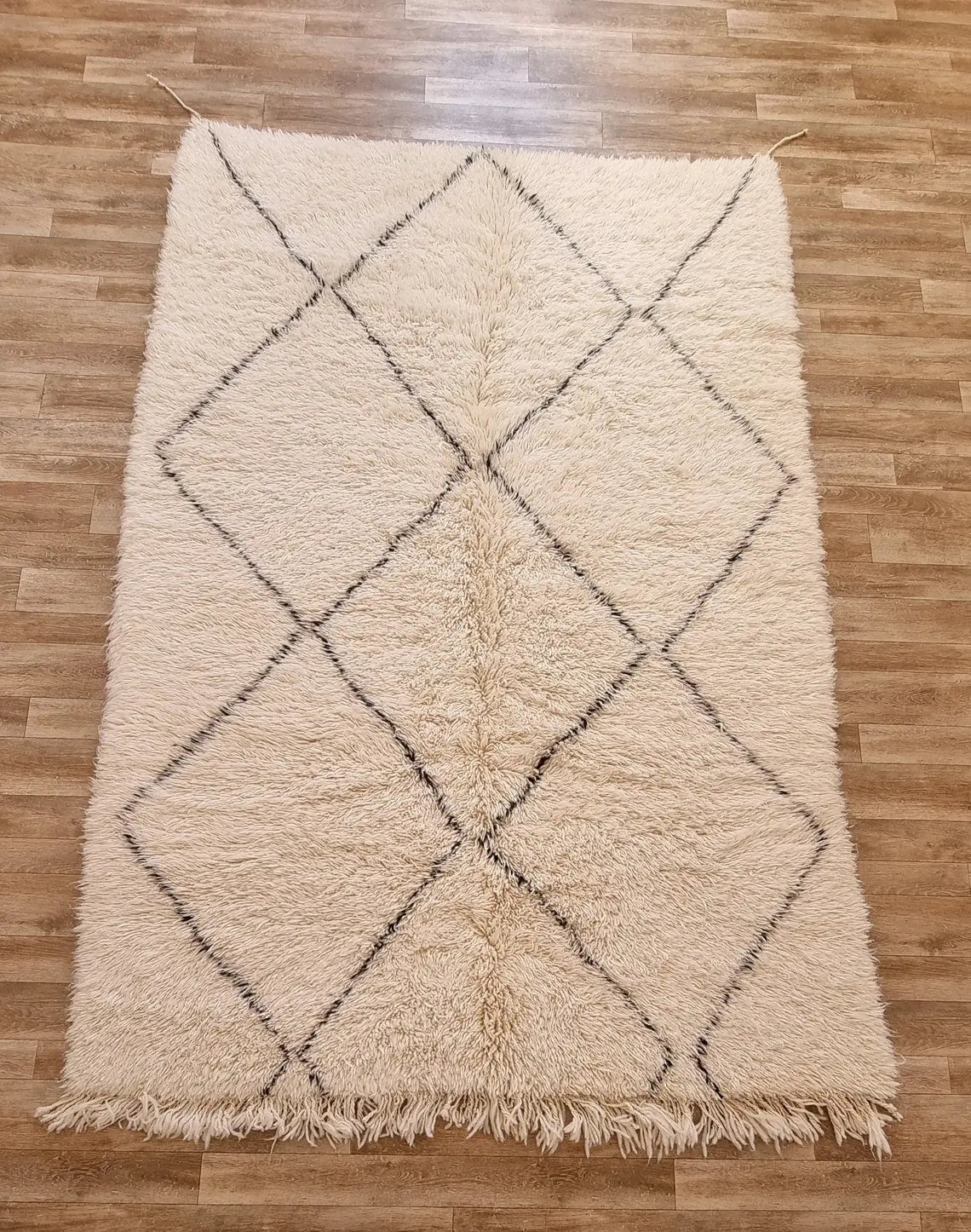 Beni Ourain Rug, Handmade Moroccan Rug, Berber Tribal Rug In White Soft Wool. 5.8x8.8 Ft MoroccanBazzArts