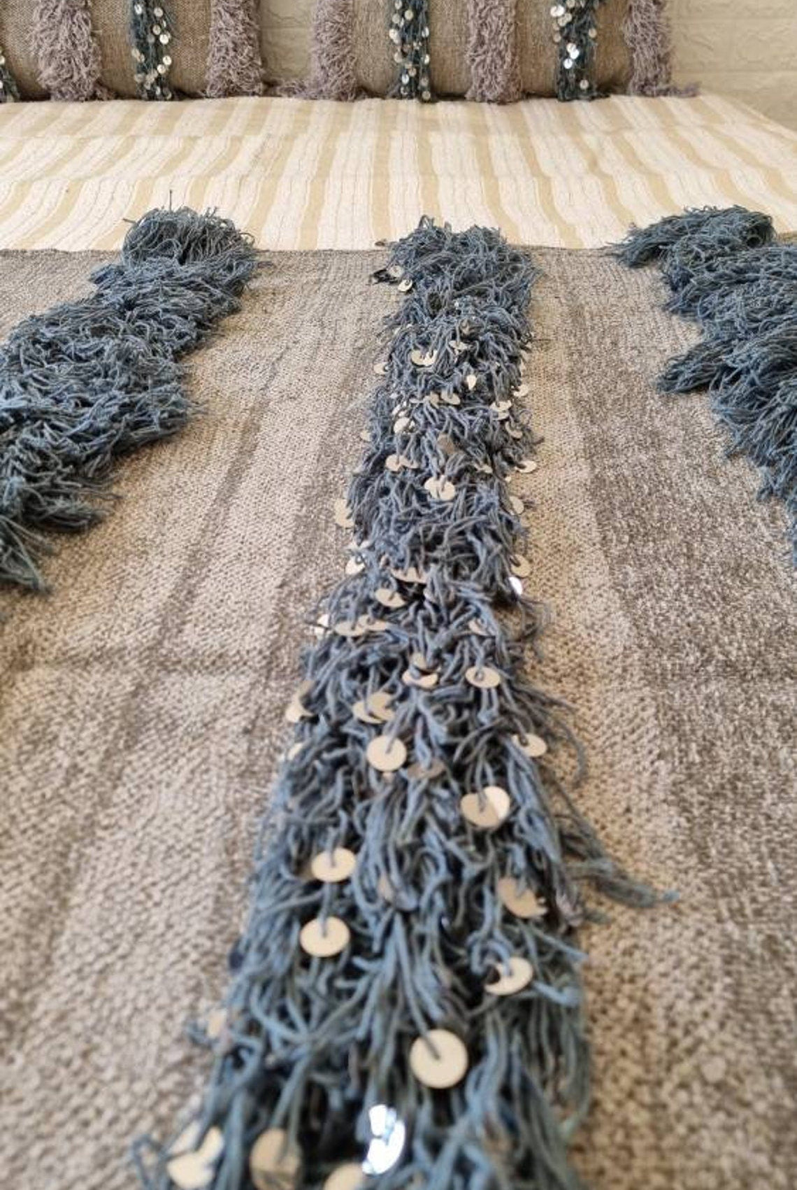 Elegant Moroccan Handira Wedding Blanket - Gray Berber Handwoven Decor for Bedroom MoroccanBazzArts