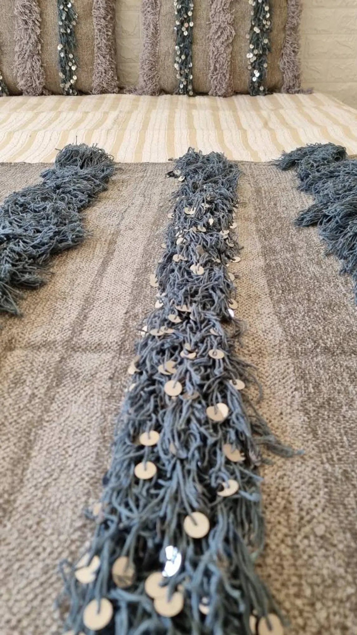 Elegant Moroccan Handira Wedding Blanket - Gray Berber Handwoven Decor for Bedroom MoroccanBazzArts