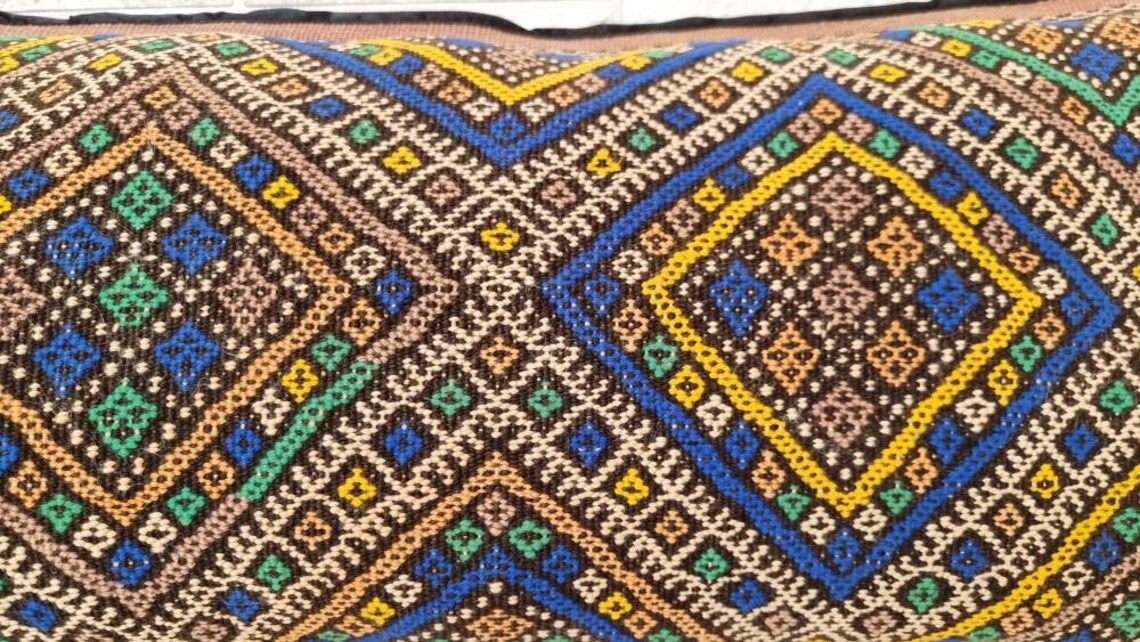 Vintage Lumbar Moroccan Pillow - Cushion From Marmoucha Tribe - Berber Style 15x31 Inches MoroccanBazzArts