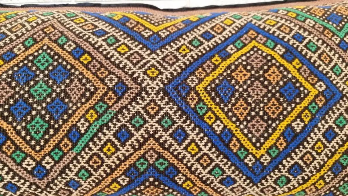 Vintage Lumbar Moroccan Pillow - Cushion From Marmoucha Tribe - Berber Style 15x31 Inches MoroccanBazzArts
