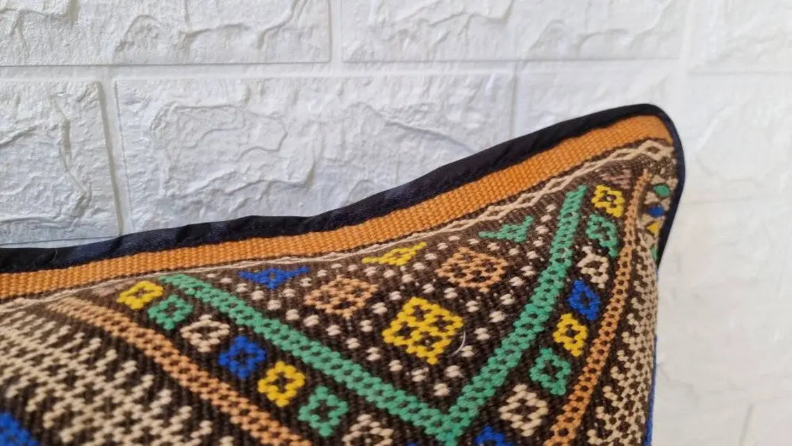 Vintage Moroccan Kilim Lumbar Pillow - Handwoven Berber Marmoucha Cushion Cover 14x31 Inches MoroccanBazzArts