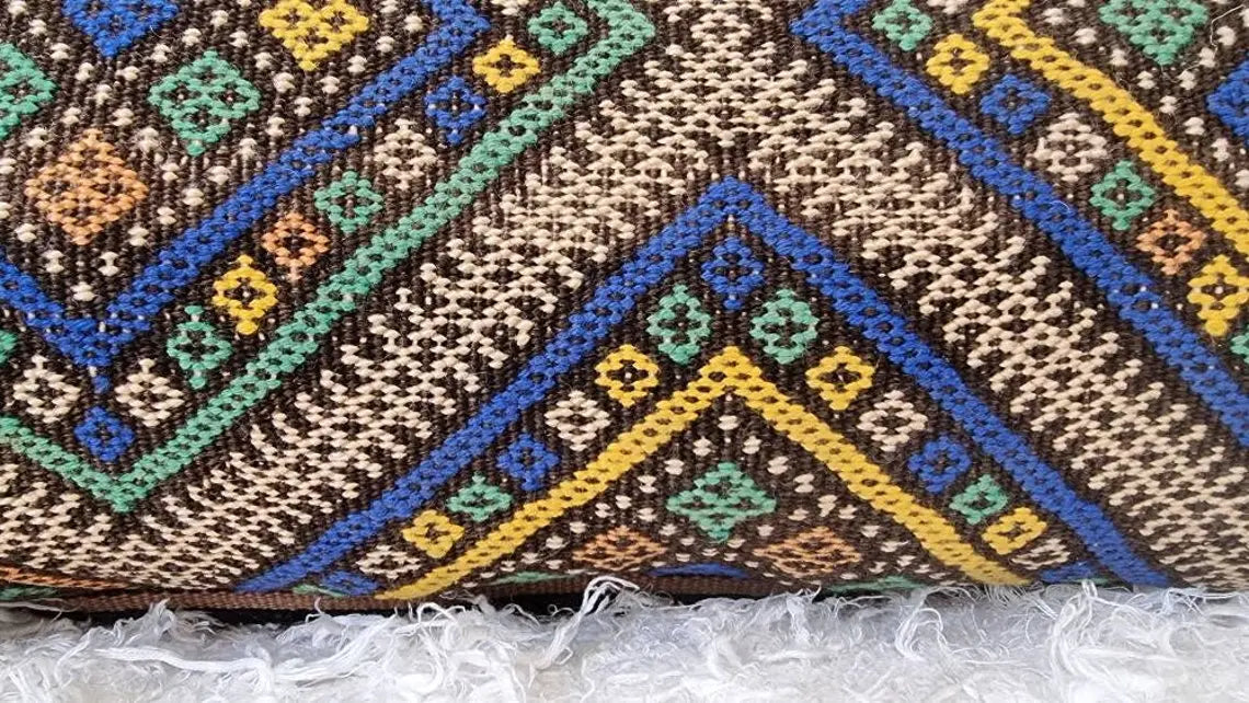 Vintage Moroccan Kilim Lumbar Pillow - Handwoven Berber Marmoucha Cushion Cover 14x31 Inches MoroccanBazzArts
