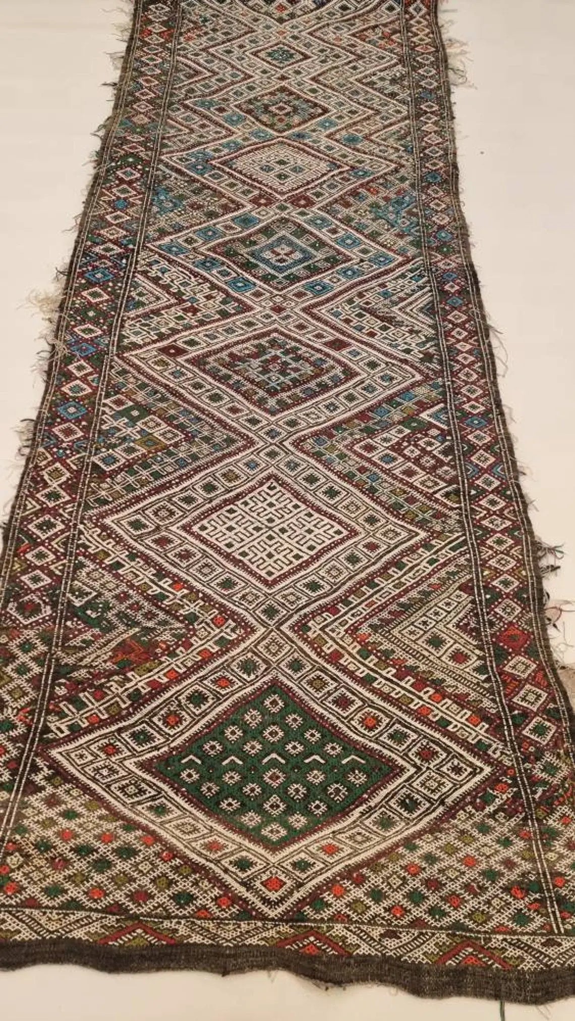 Vintage Moroccan Kilim Runner: Beni Mguild Flatweave Rug, Authentic Berber Hallway Carpet 3'3"x17'4" MoroccanBazzArts