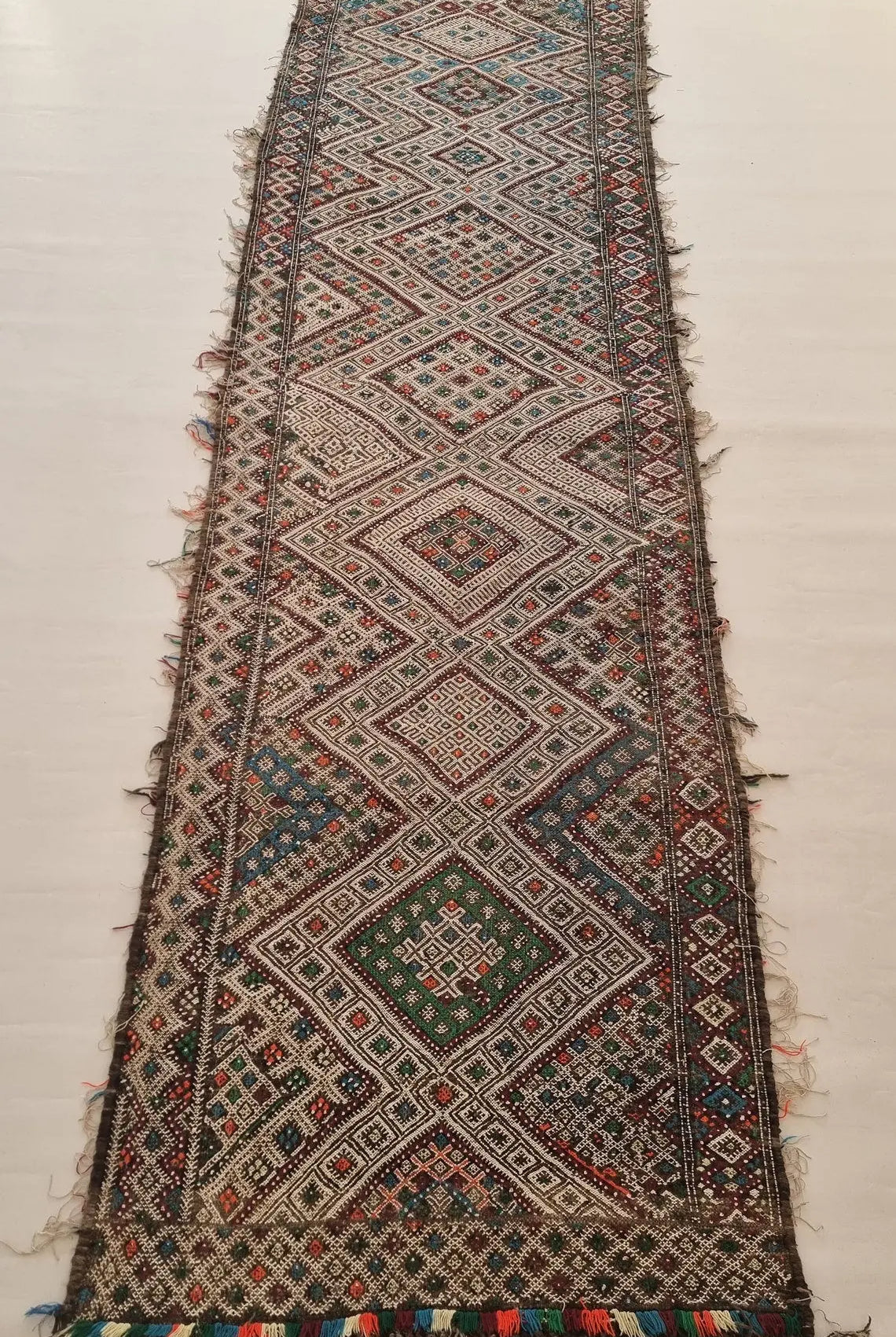 Vintage Moroccan Kilim Runner: Beni Mguild Flatweave Rug, Authentic Berber Hallway Carpet 3'3"x17'4" MoroccanBazzArts