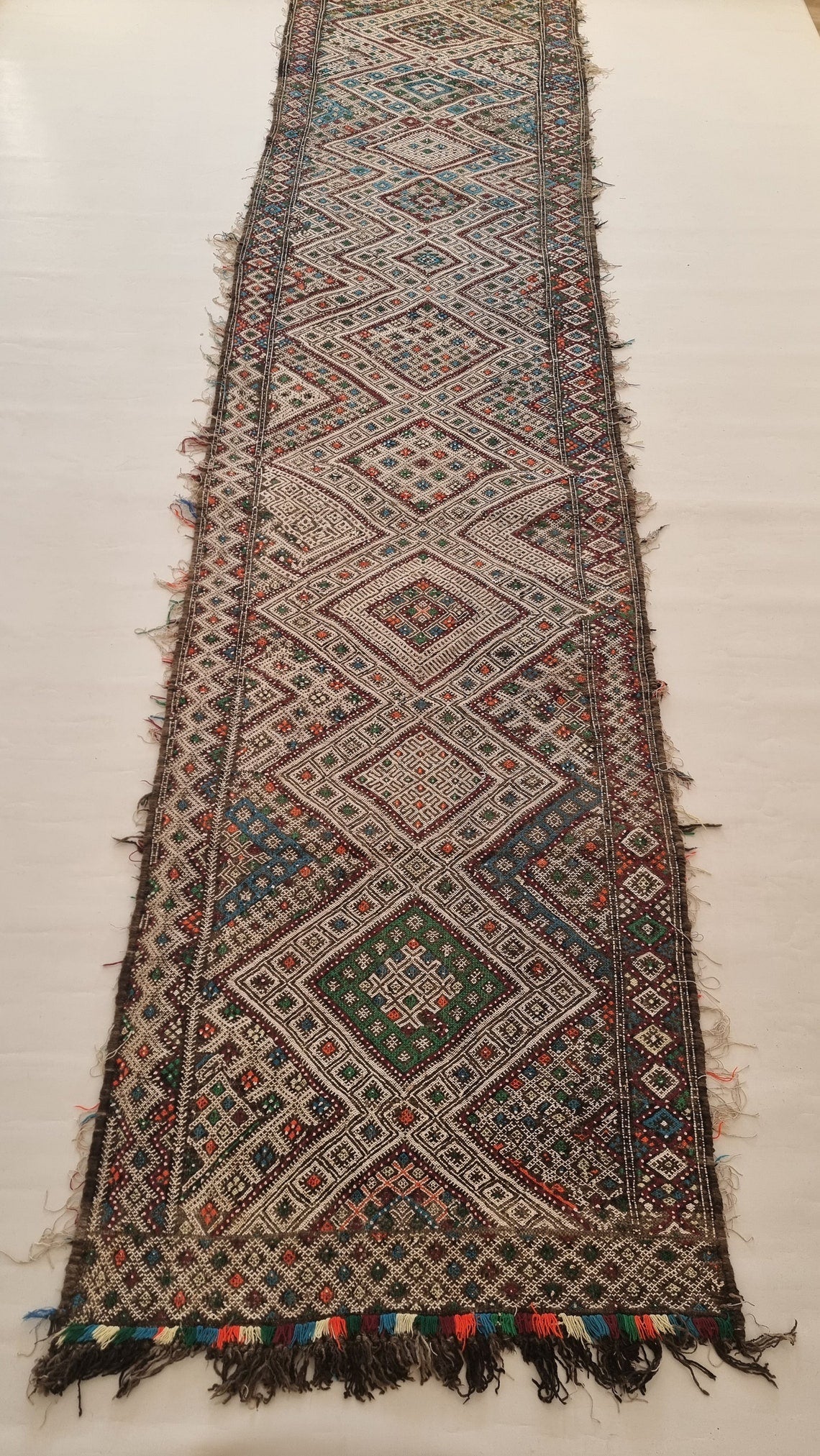 Vintage Moroccan Kilim Runner: Beni Mguild Flatweave Rug, Authentic Berber Hallway Carpet 3'3"x17'4" MoroccanBazzArts