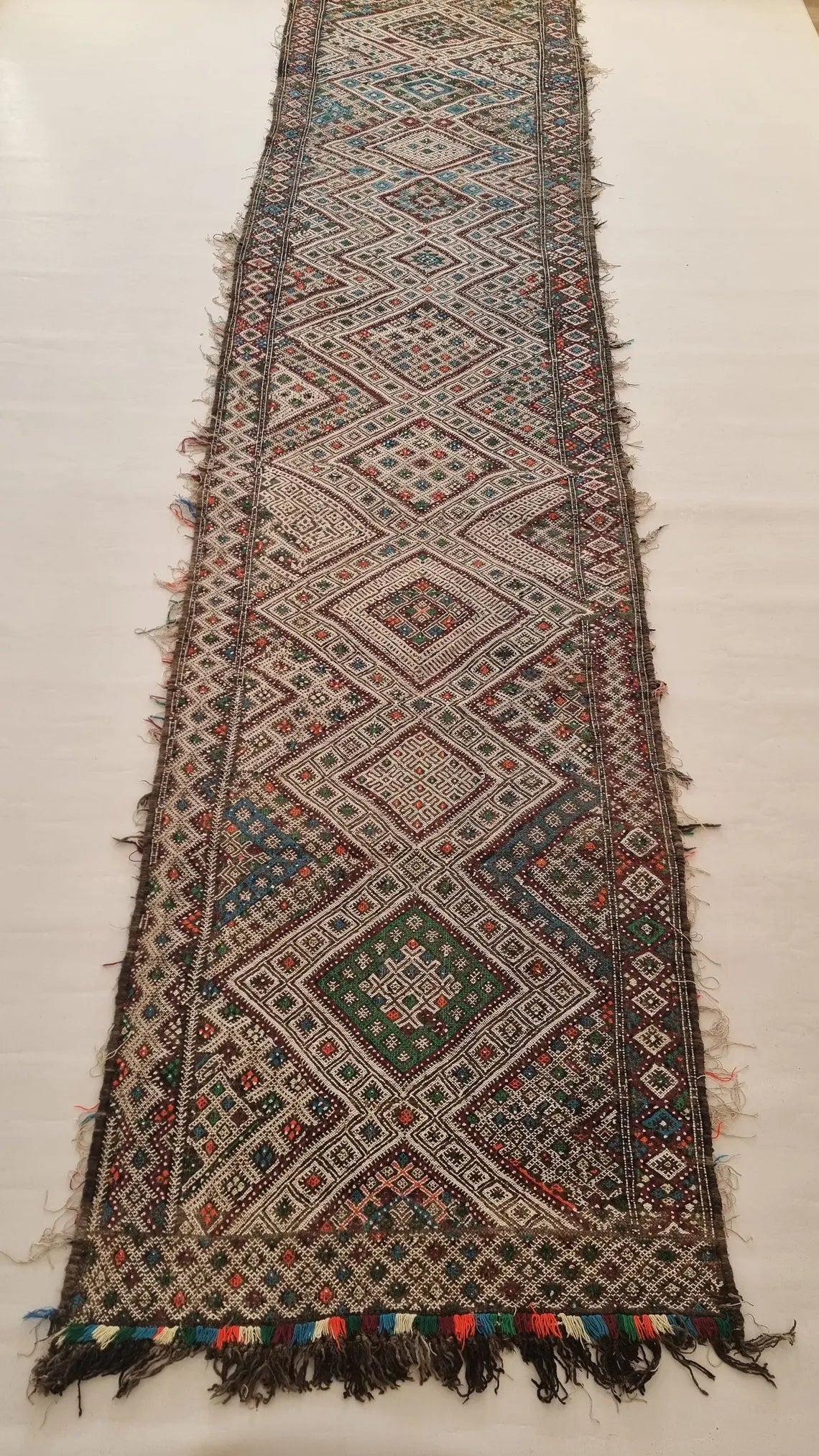 Vintage Moroccan Kilim Runner: Beni Mguild Flatweave Rug, Authentic Berber Hallway Carpet 3'3"x17'4" MoroccanBazzArts