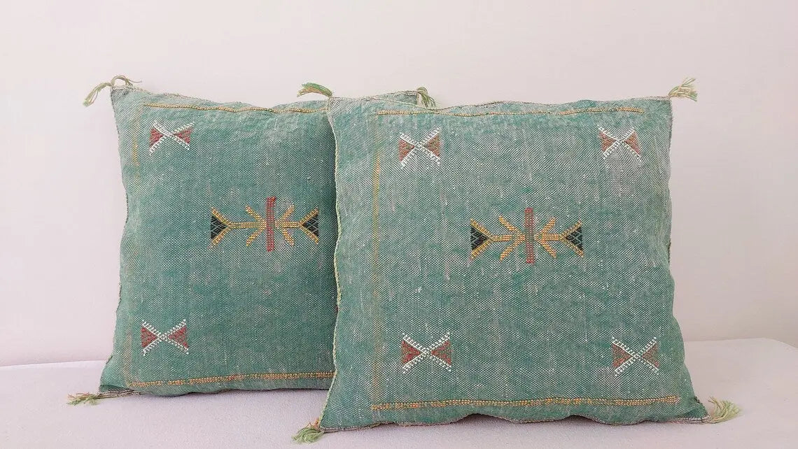 Set Of Two Handmade Cactus Silk Pillows Cases MoroccanBazzArts