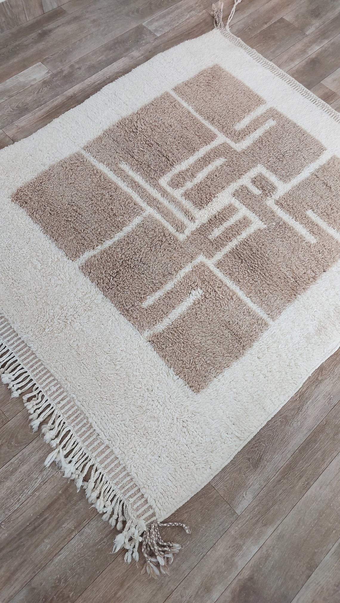 Luxurious Modern Moroccan Beni Mrirt Style Rug - neutral berber rug - Plush Pile Contemporary Art Decor for Living Room MoroccanBazzArts
