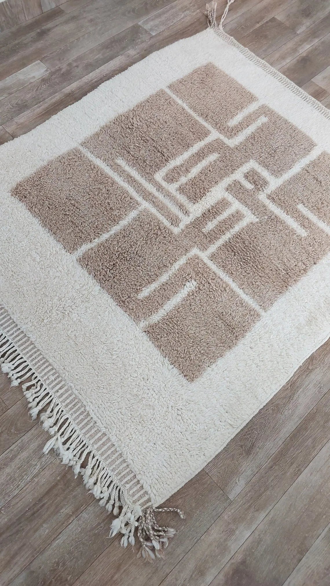 Luxurious Modern Moroccan Beni Mrirt Style Rug - neutral berber rug - Plush Pile Contemporary Art Decor for Living Room MoroccanBazzArts
