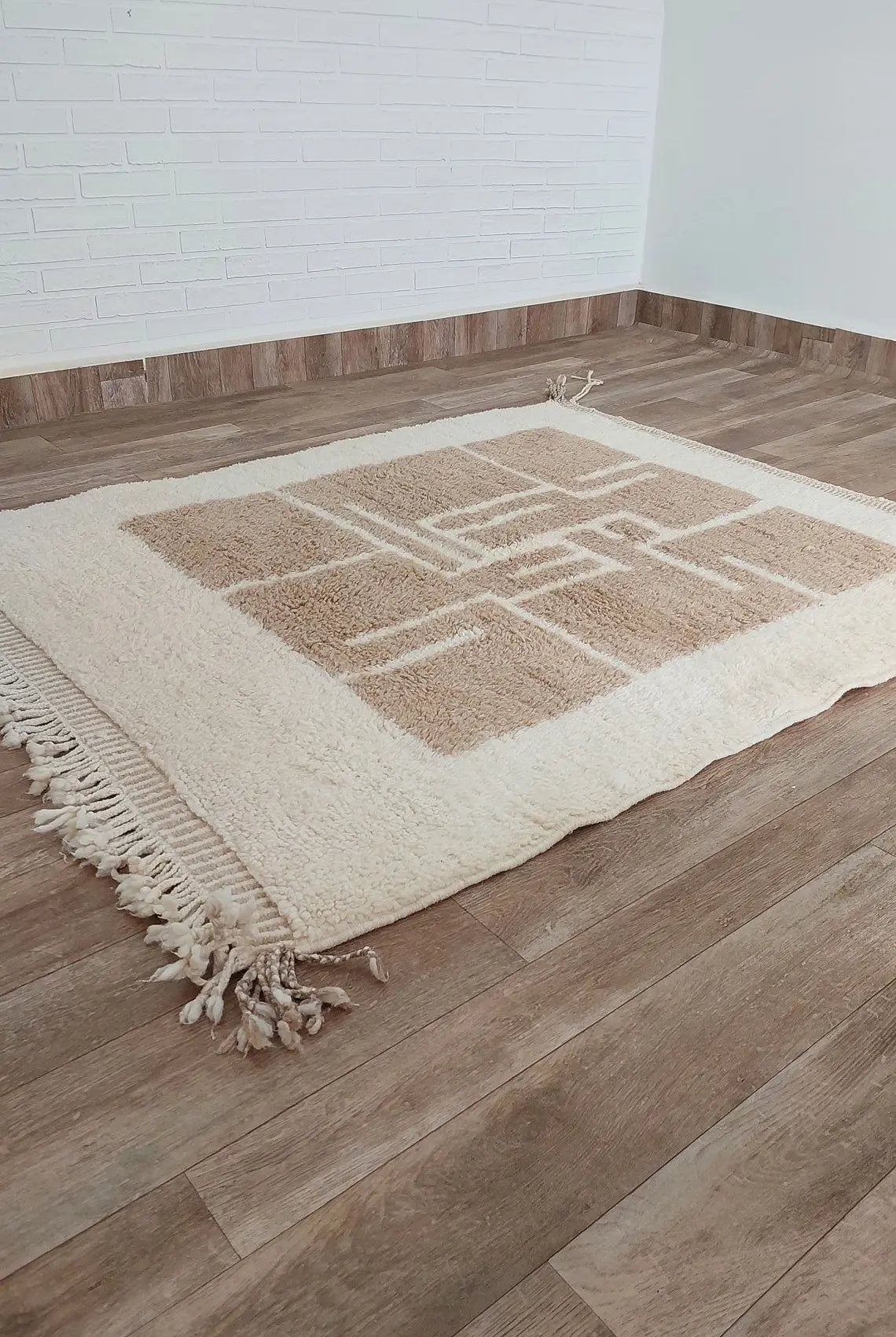 Luxurious Modern Moroccan Beni Mrirt Style Rug - neutral berber rug - Plush Pile Contemporary Art Decor for Living Room MoroccanBazzArts