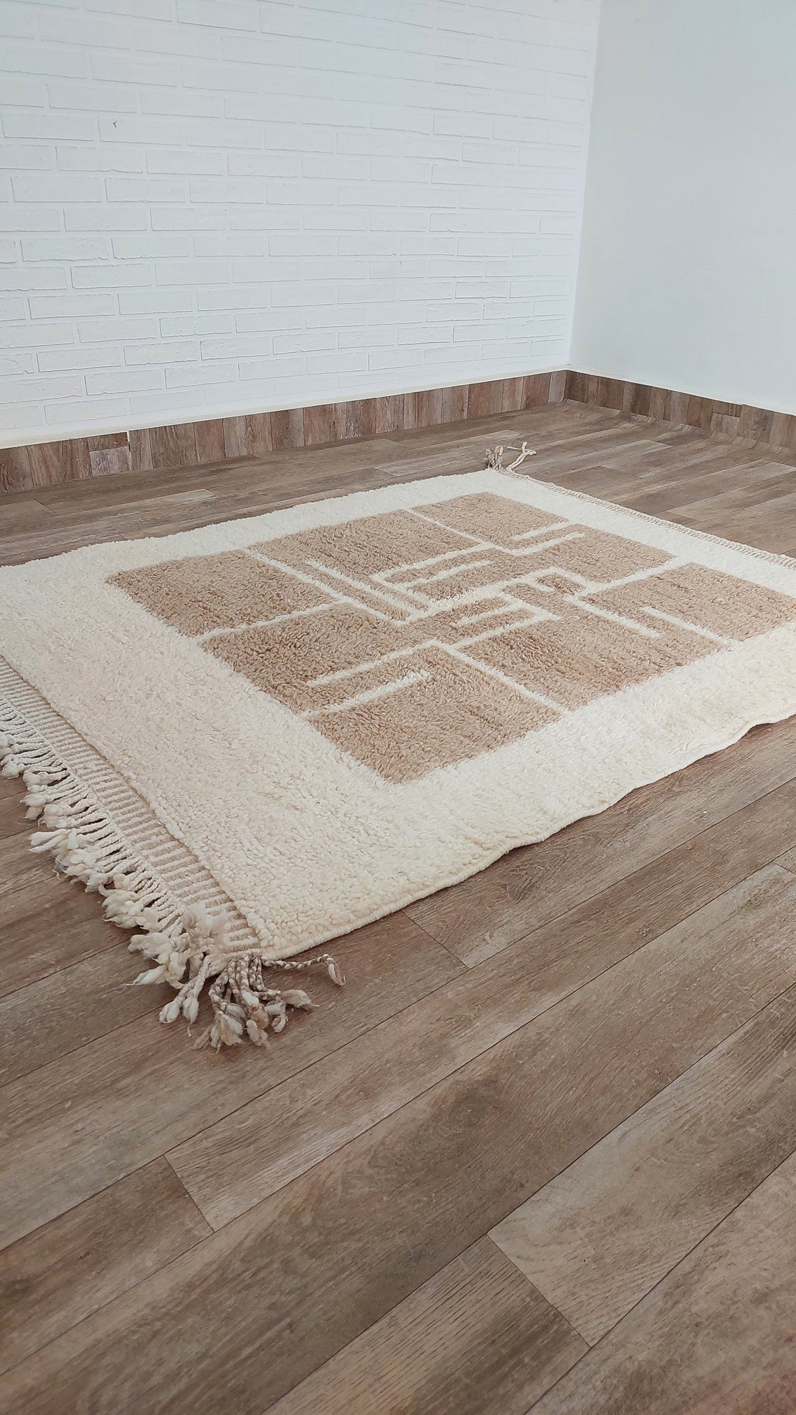 Luxurious Modern Moroccan Beni Mrirt Style Rug - neutral berber rug - Plush Pile Contemporary Art Decor for Living Room MoroccanBazzArts