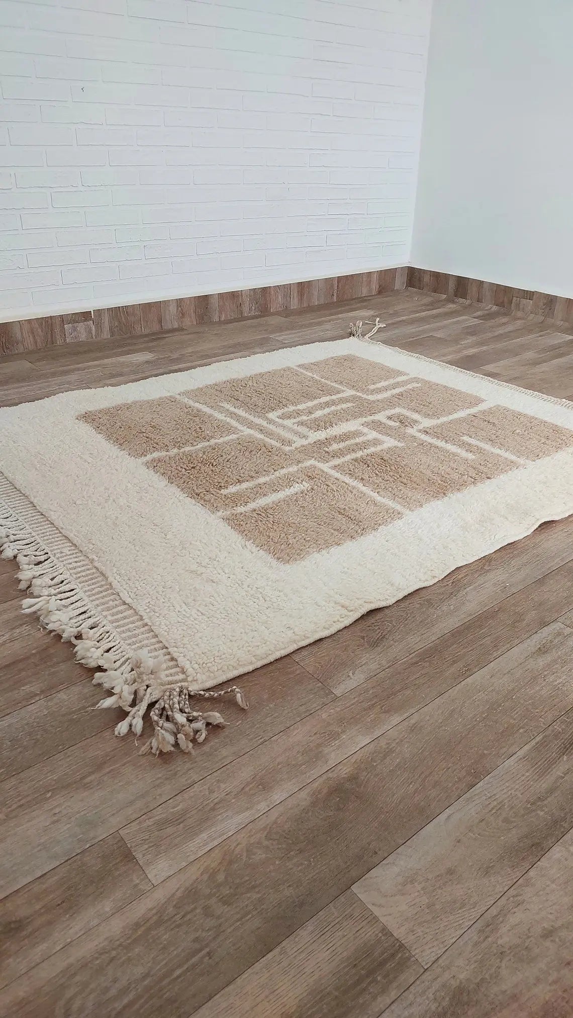Luxurious Modern Moroccan Beni Mrirt Style Rug - neutral berber rug - Plush Pile Contemporary Art Decor for Living Room MoroccanBazzArts