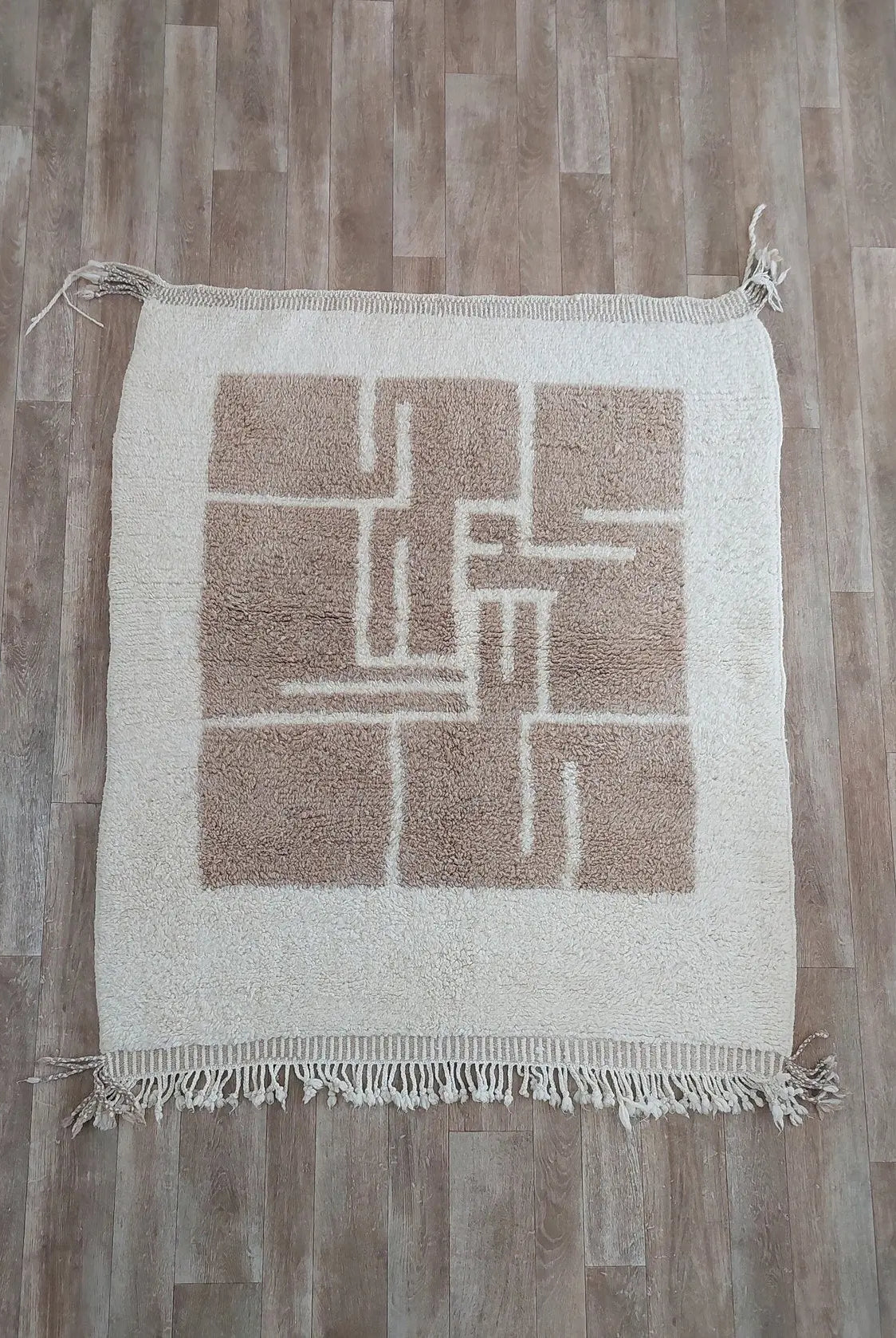 Luxurious Modern Moroccan Beni Mrirt Style Rug - neutral berber rug - Plush Pile Contemporary Art Decor for Living Room MoroccanBazzArts