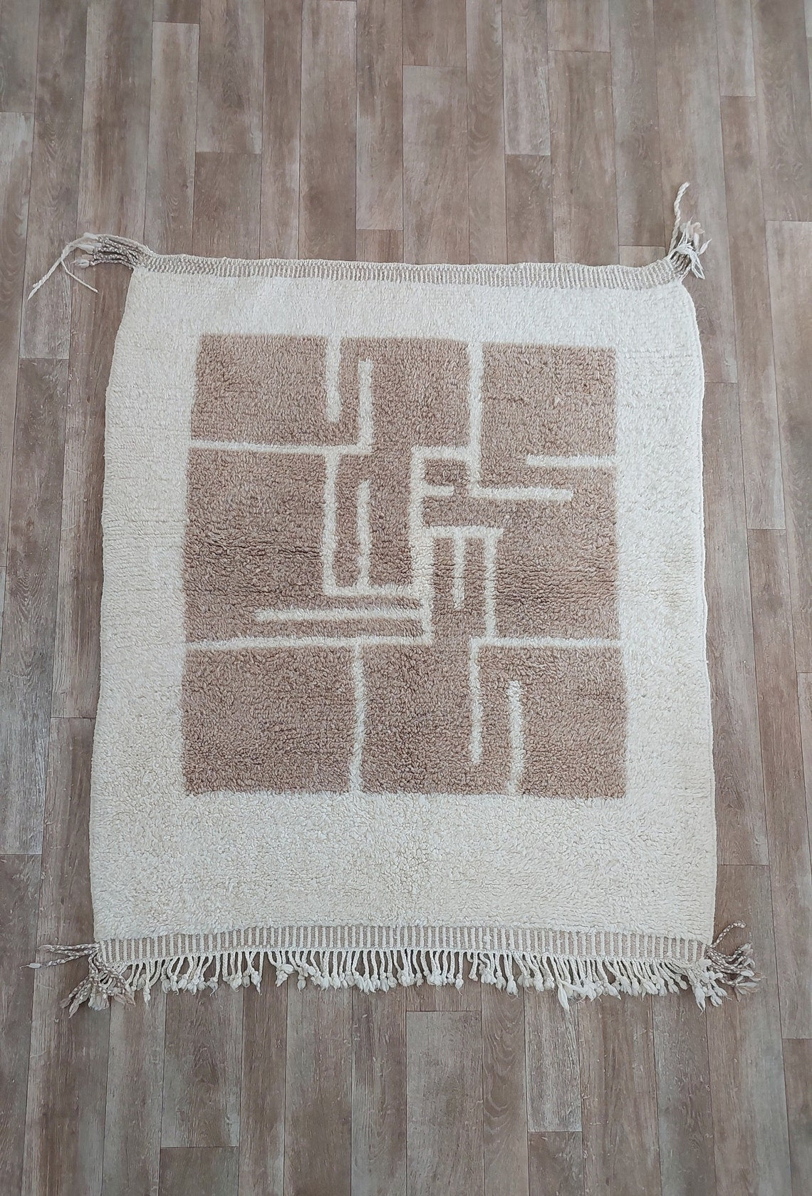 Luxurious Modern Moroccan Beni Mrirt Style Rug - neutral berber rug - Plush Pile Contemporary Art Decor for Living Room MoroccanBazzArts