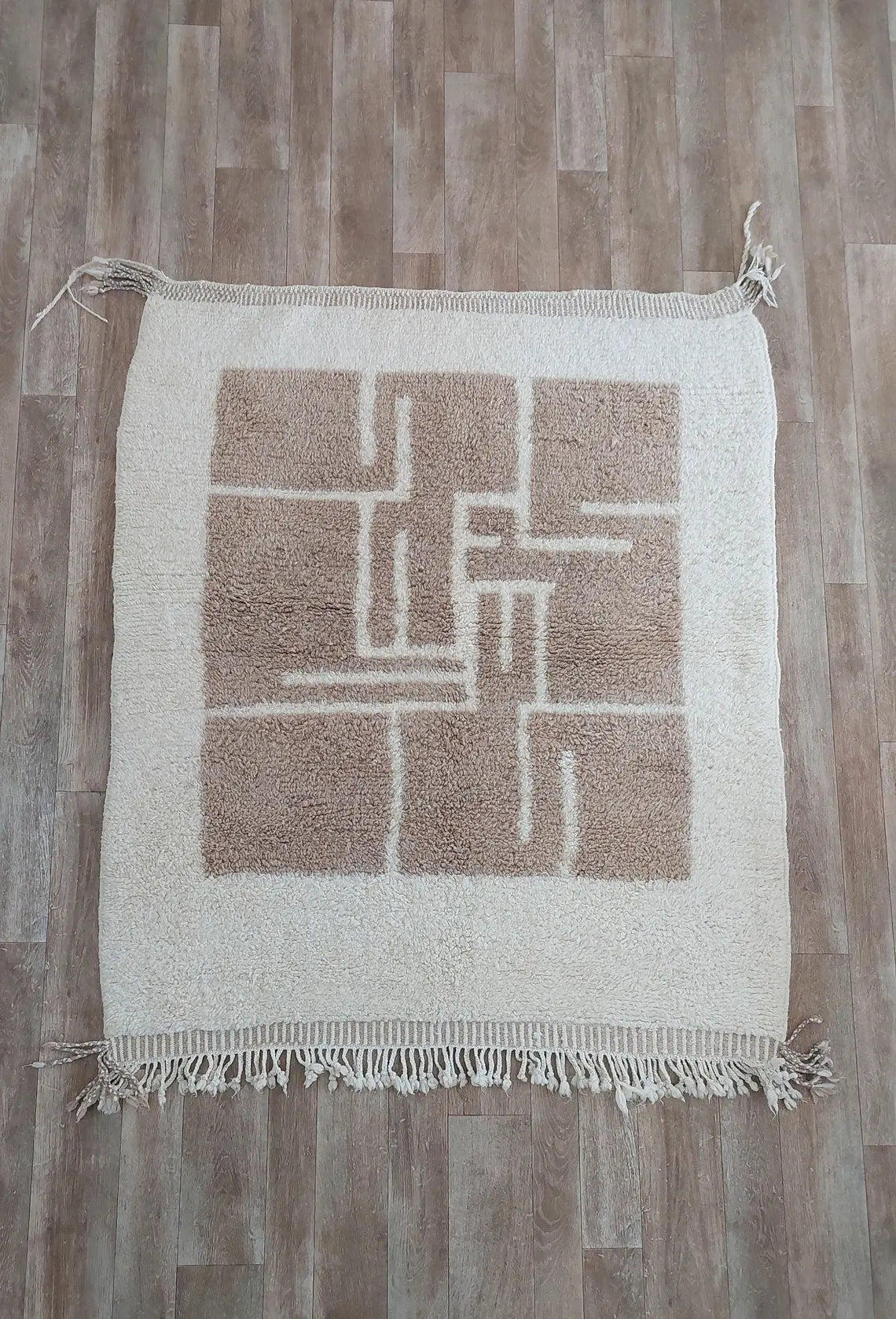 Luxurious Modern Moroccan Beni Mrirt Style Rug - neutral berber rug - Plush Pile Contemporary Art Decor for Living Room MoroccanBazzArts