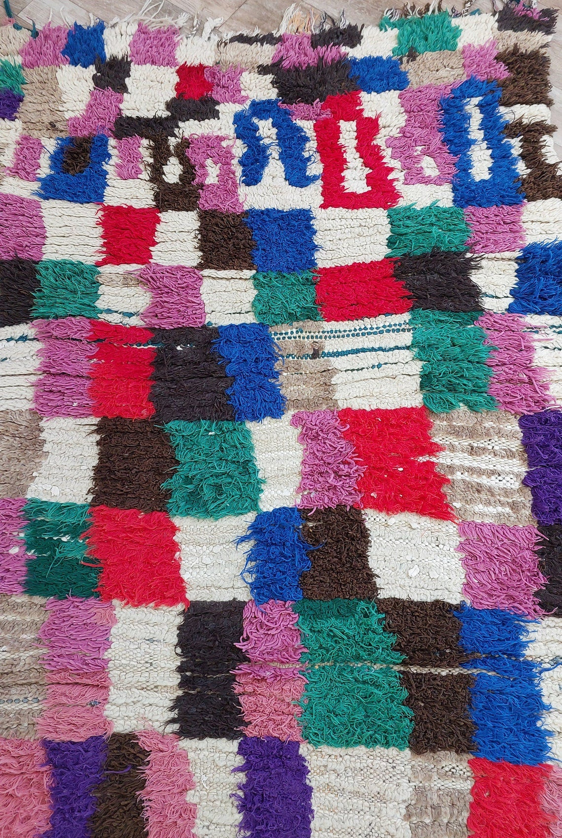Colorful Moroccan Boucherouite Rug: Handwoven Sustainable Artisanal Berber Carpet for Home Decor MoroccanBazzArts