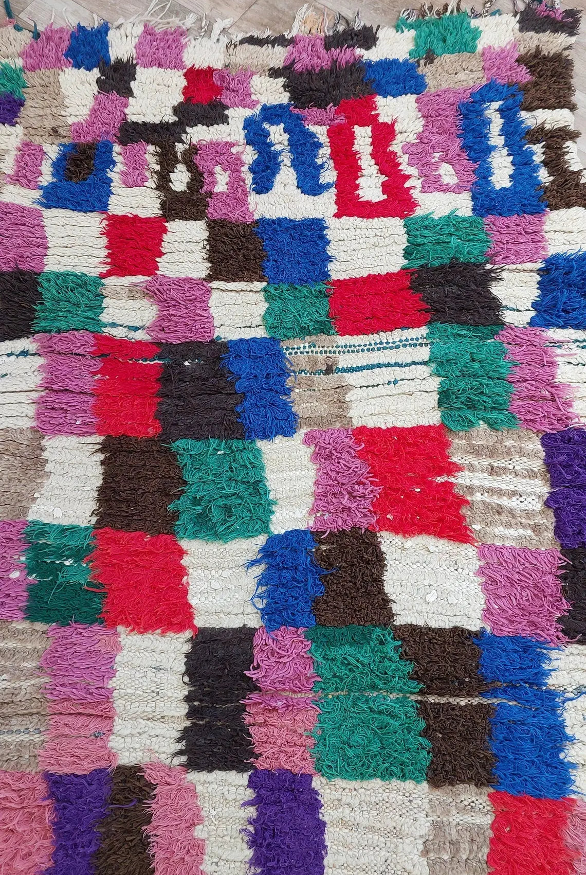 Colorful Moroccan Boucherouite Rug: Handwoven Sustainable Artisanal Berber Carpet for Home Decor MoroccanBazzArts