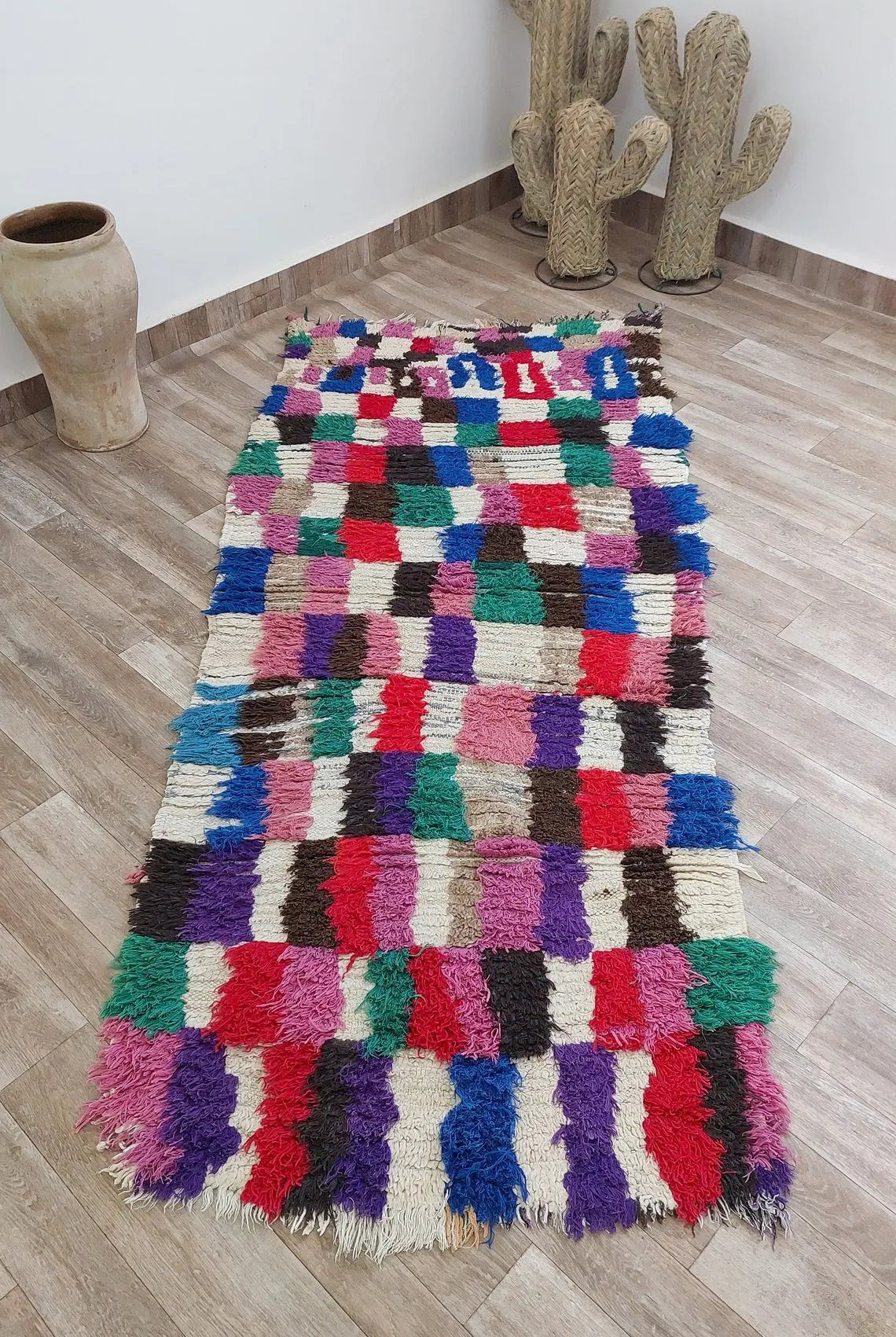 Colorful Moroccan Boucherouite Rug: Handwoven Sustainable Artisanal Berber Carpet for Home Decor MoroccanBazzArts