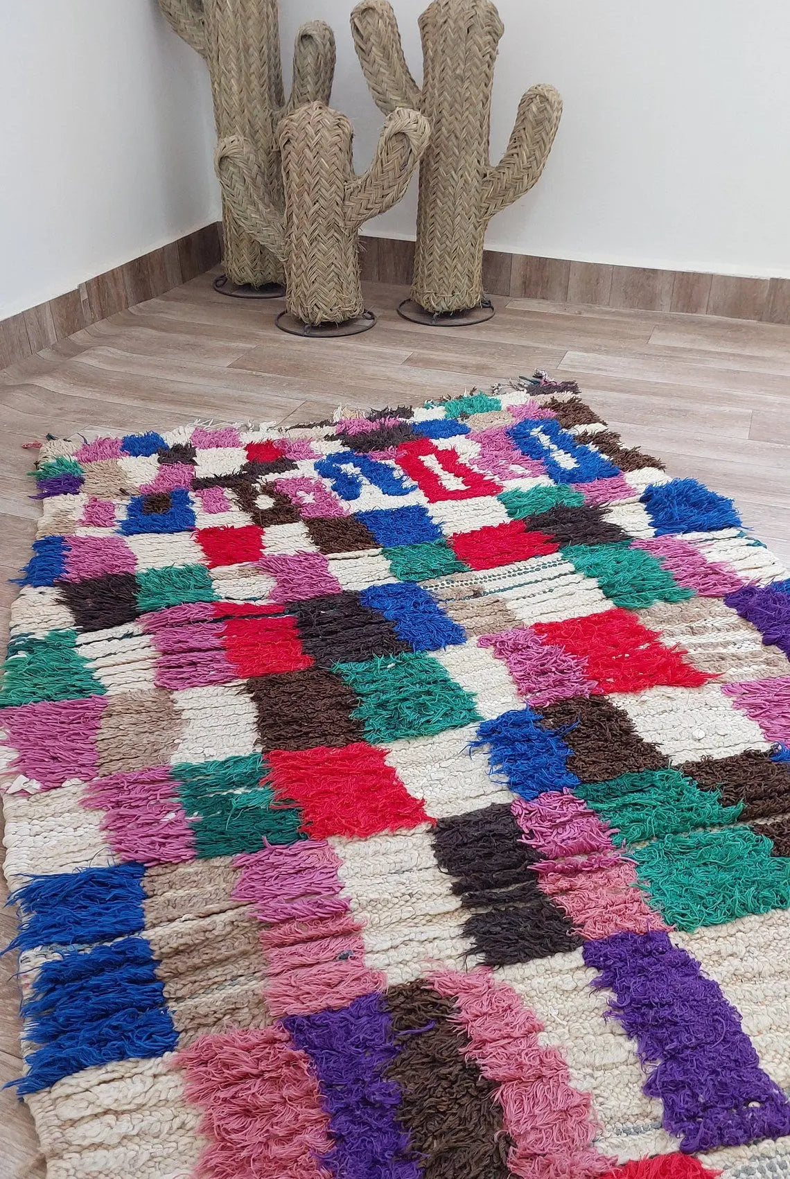 Colorful Moroccan Boucherouite Rug: Handwoven Sustainable Artisanal Berber Carpet for Home Decor MoroccanBazzArts