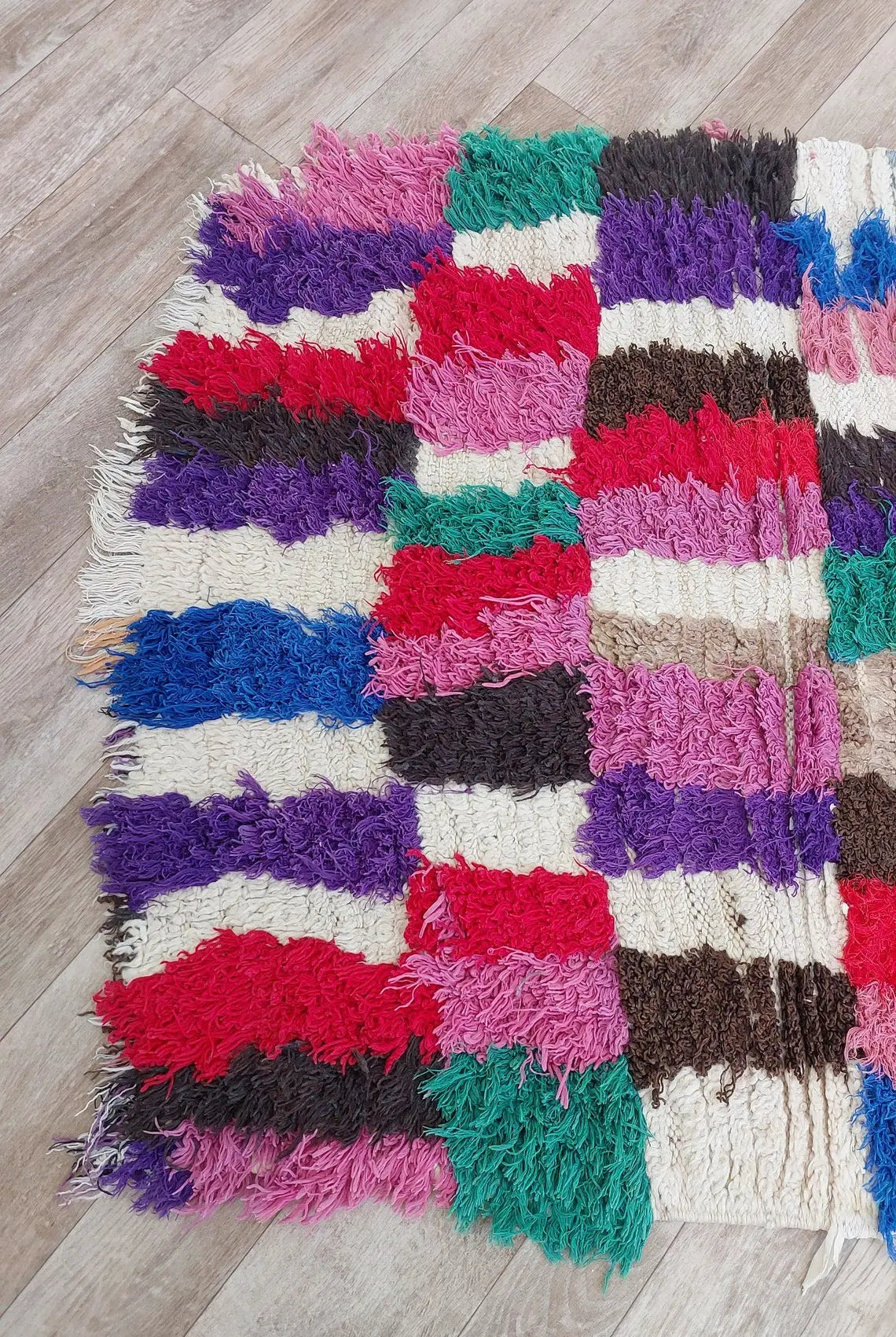 Colorful Moroccan Boucherouite Rug: Handwoven Sustainable Artisanal Berber Carpet for Home Decor MoroccanBazzArts