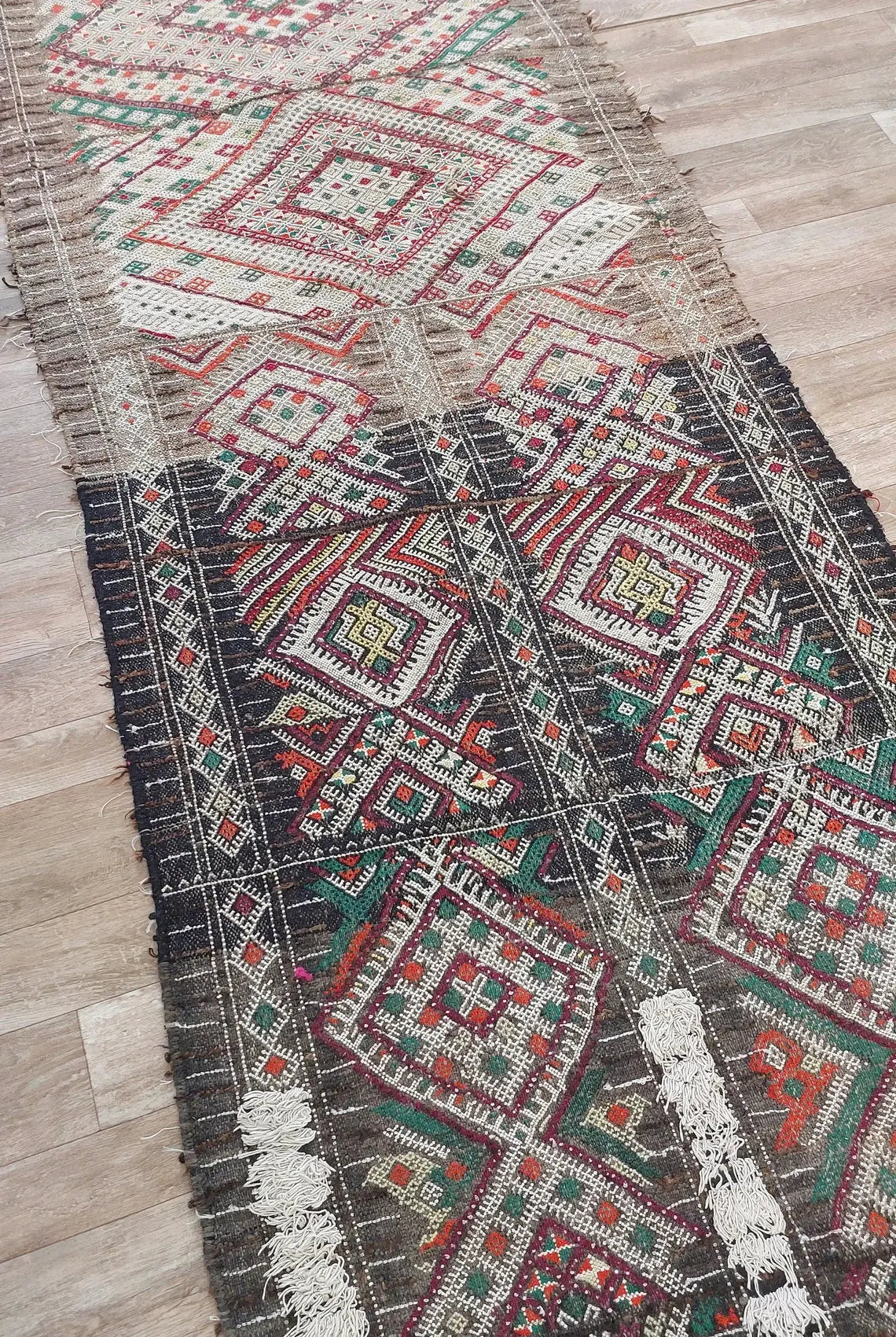 Vintage Moroccan Beni Mtir Kilim Runner: Handwoven Berber Tribal Rug for Boho Hallway Decor MoroccanBazzArts