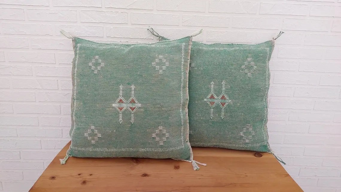 Set Of Two Handmade Cactus Silk Pillows Cases, Decorative Moroccan Pillows MoroccanBazzArts