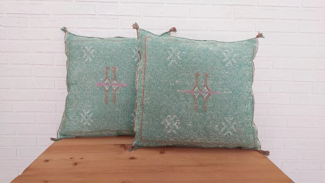 Set Of Two Handmade Cactus Silk Pillows Cases, Decorative Moroccan Pillows MoroccanBazzArts