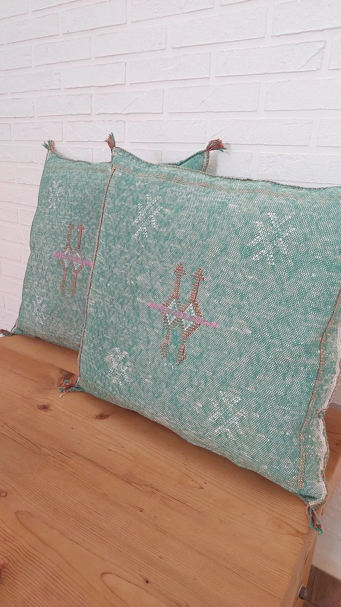 Set Of Two Handmade Cactus Silk Pillows Cases, Decorative Moroccan Pillows MoroccanBazzArts