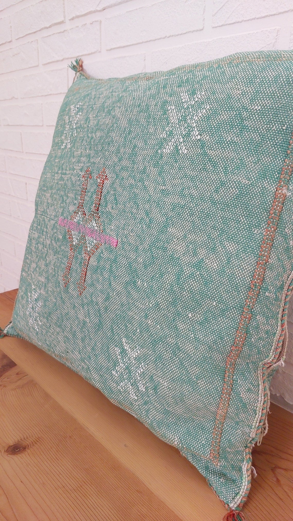 Luxurious Green Moroccan Cactus Sabra Silk Pillow Cover - Boho Berber Decor Wedding Gift For Mom MoroccanBazzArts
