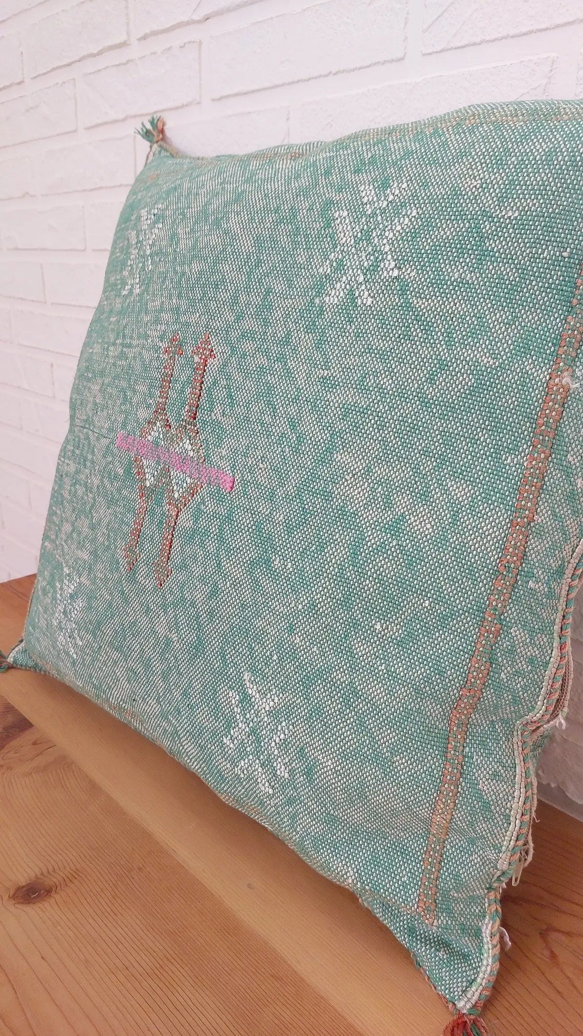 Luxurious Green Moroccan Cactus Sabra Silk Pillow Cover - Boho Berber Decor Wedding Gift For Mom MoroccanBazzArts
