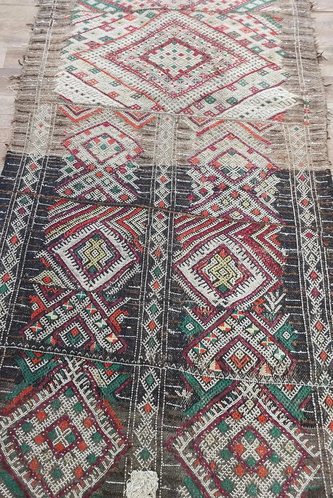 Vintage Moroccan Beni Mtir Kilim Runner: Handwoven Berber Tribal Rug for Boho Hallway Decor MoroccanBazzArts
