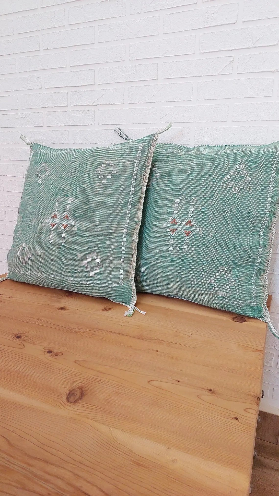 Set Of Two Handmade Cactus Silk Pillows Cases, Decorative Moroccan Pillows MoroccanBazzArts