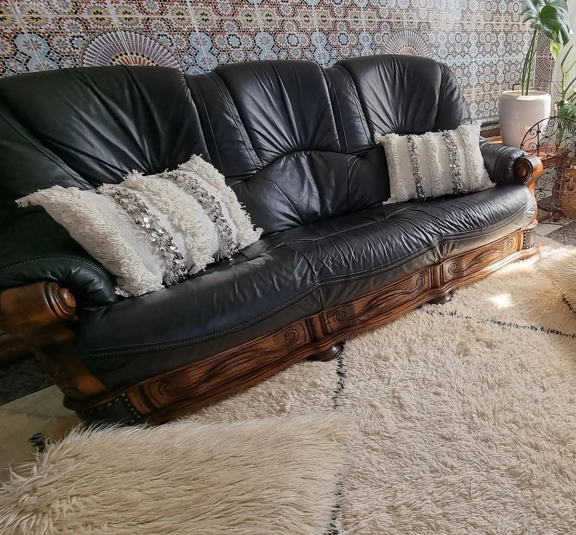 Boho Wedding Decor Pillow: Cream Wool Cotton Moroccan Fringe Cushion Cover MoroccanBazzArts