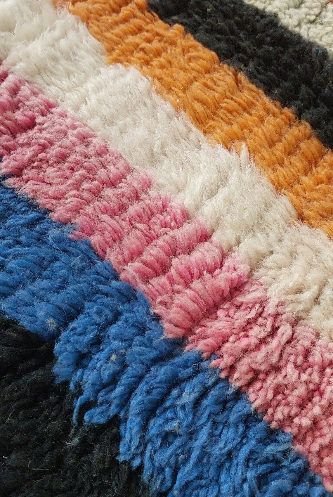4.2x7.1 Ft Vintage Boujaad Rug . Handmade Colorful Stripped Wool Rug MoroccanBazzArts