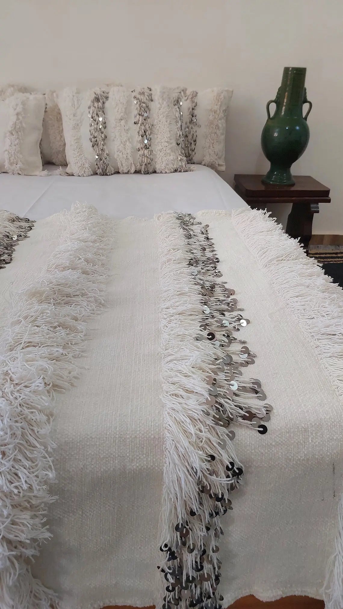 New Handmade Moroccan Wedding Blanket, Berber Handira, Throw Blanket, Size 112x226cm MoroccanBazzArts