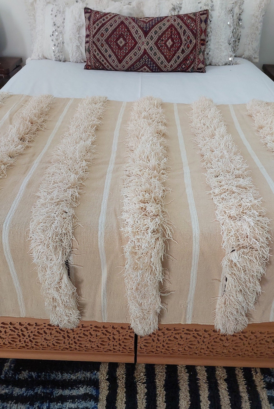 Authentic Moroccan Wedding Blanket, Without Sequins, Vintage Berber Handira. 3.9x6ft MoroccanBazzArts