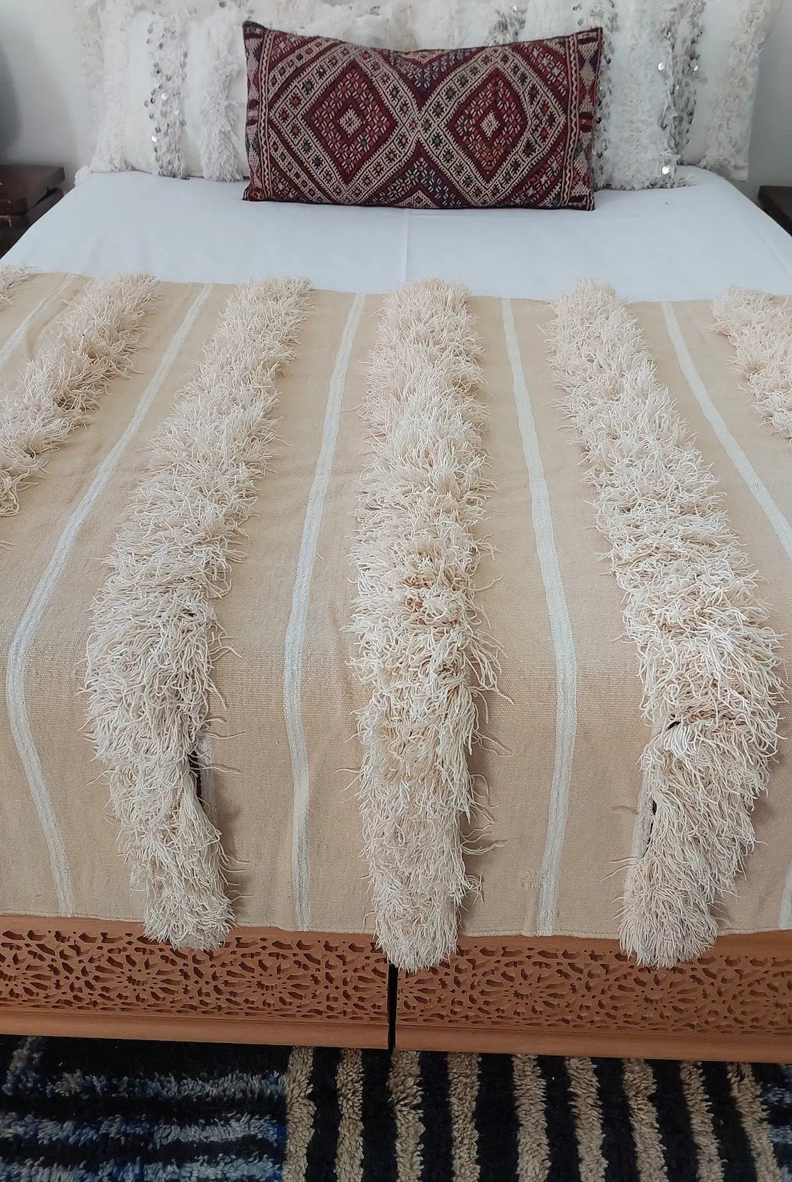 Authentic Moroccan Wedding Blanket, Without Sequins, Vintage Berber Handira. 3.9x6ft MoroccanBazzArts
