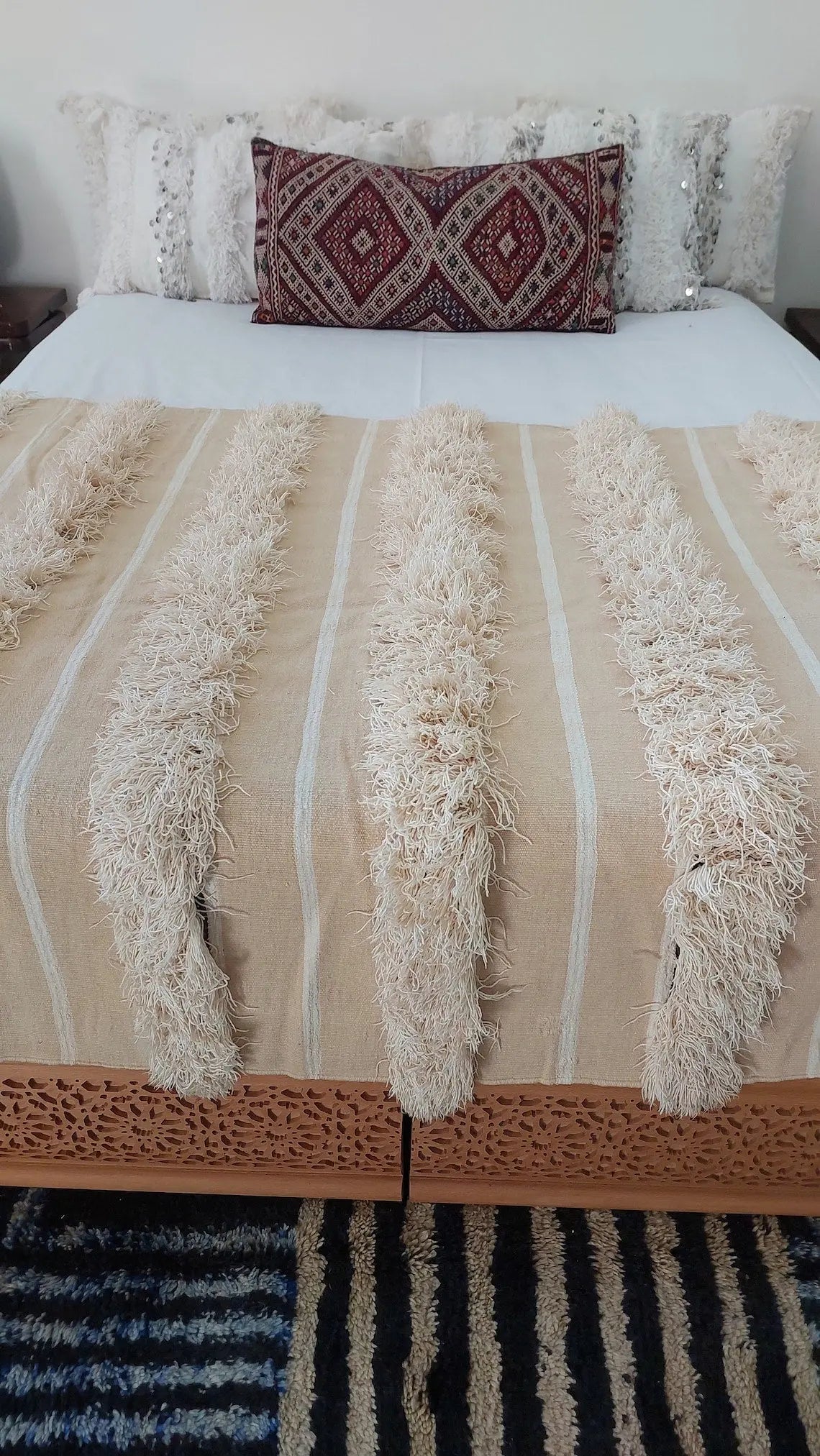 Authentic Moroccan Wedding Blanket, Without Sequins, Vintage Berber Handira. 3.9x6ft MoroccanBazzArts
