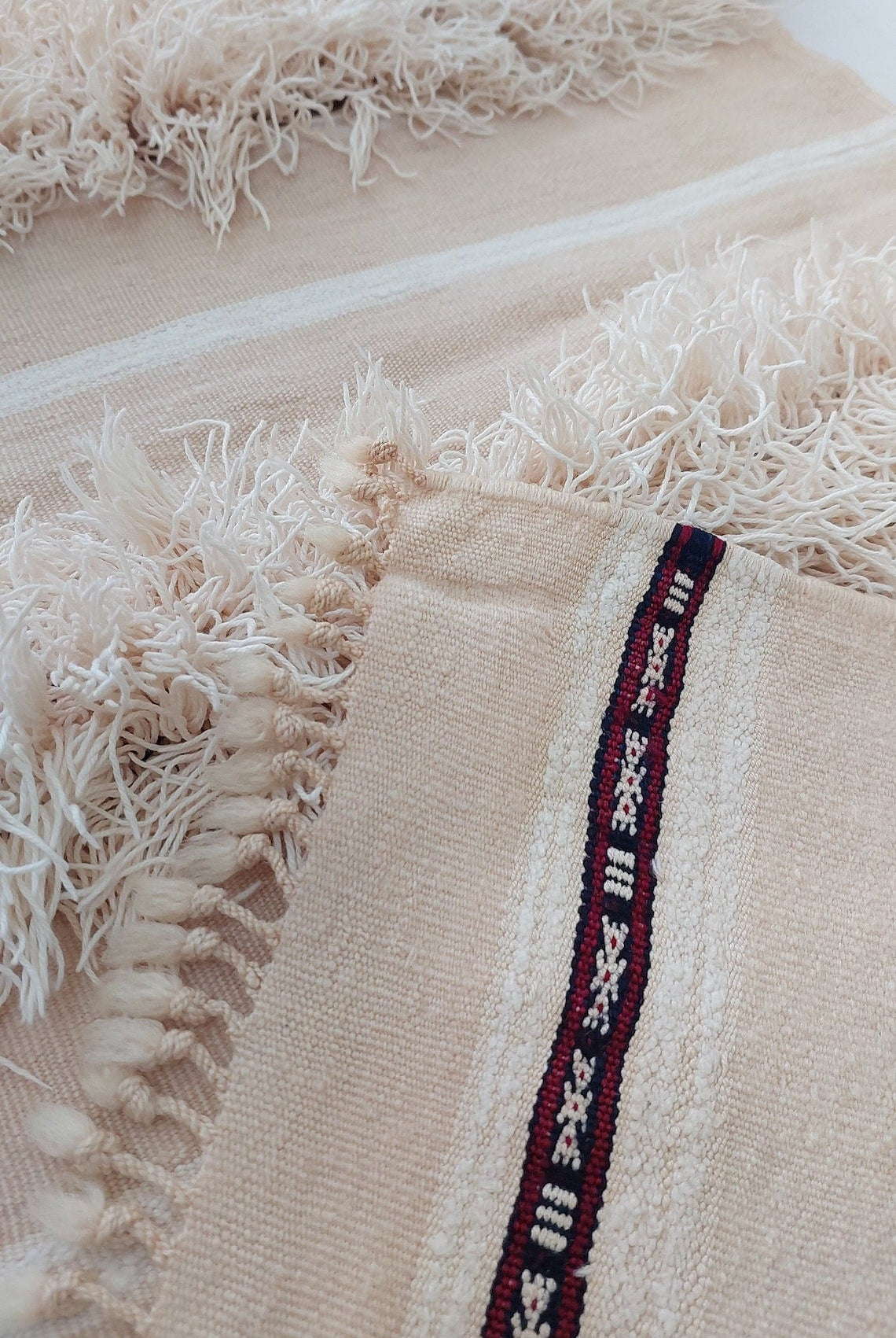 Authentic Moroccan Wedding Blanket, Without Sequins, Vintage Berber Handira. 3.9x6ft MoroccanBazzArts