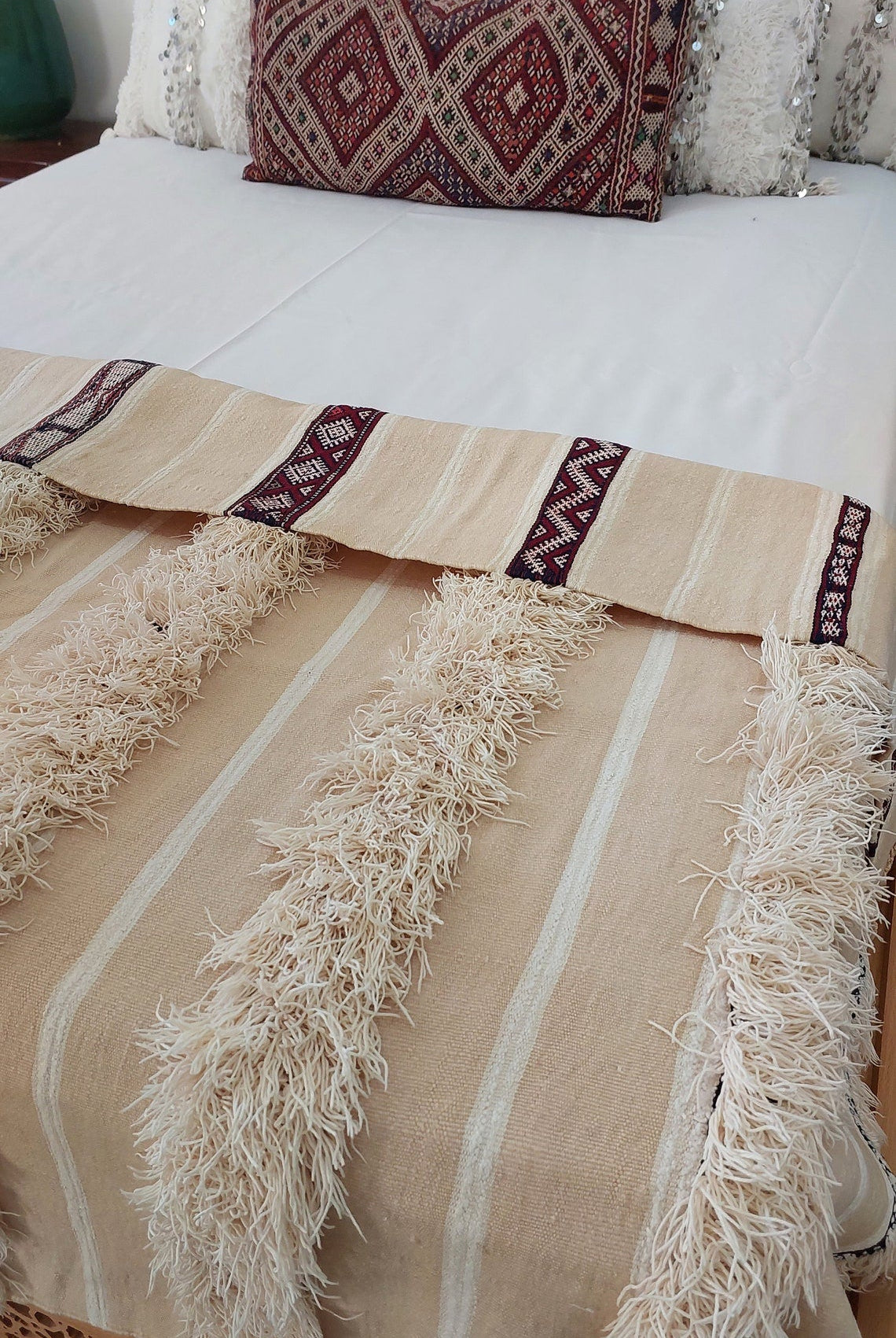 Authentic Moroccan Wedding Blanket, Without Sequins, Vintage Berber Handira. 3.9x6ft MoroccanBazzArts