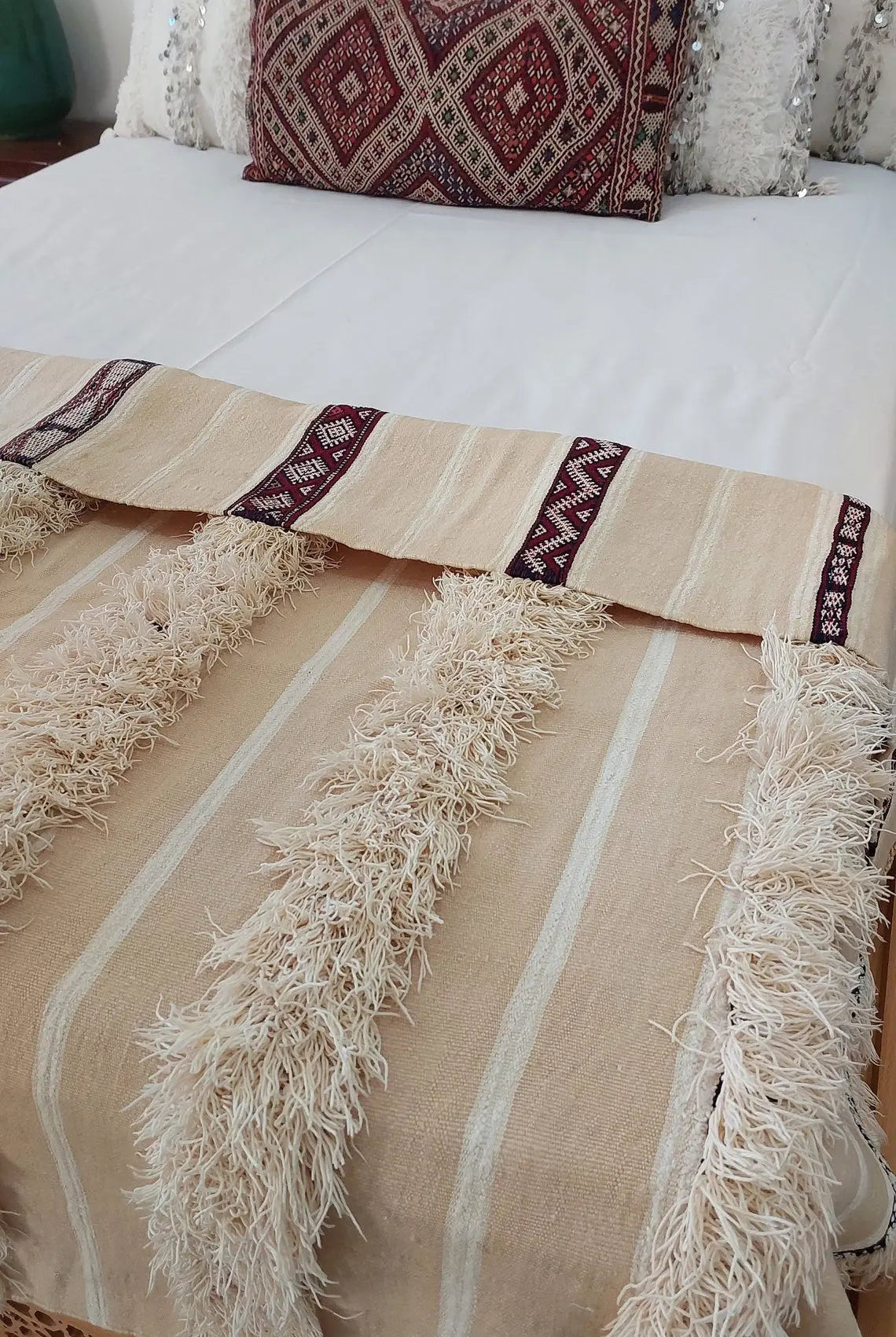 Authentic Moroccan Wedding Blanket, Without Sequins, Vintage Berber Handira. 3.9x6ft MoroccanBazzArts